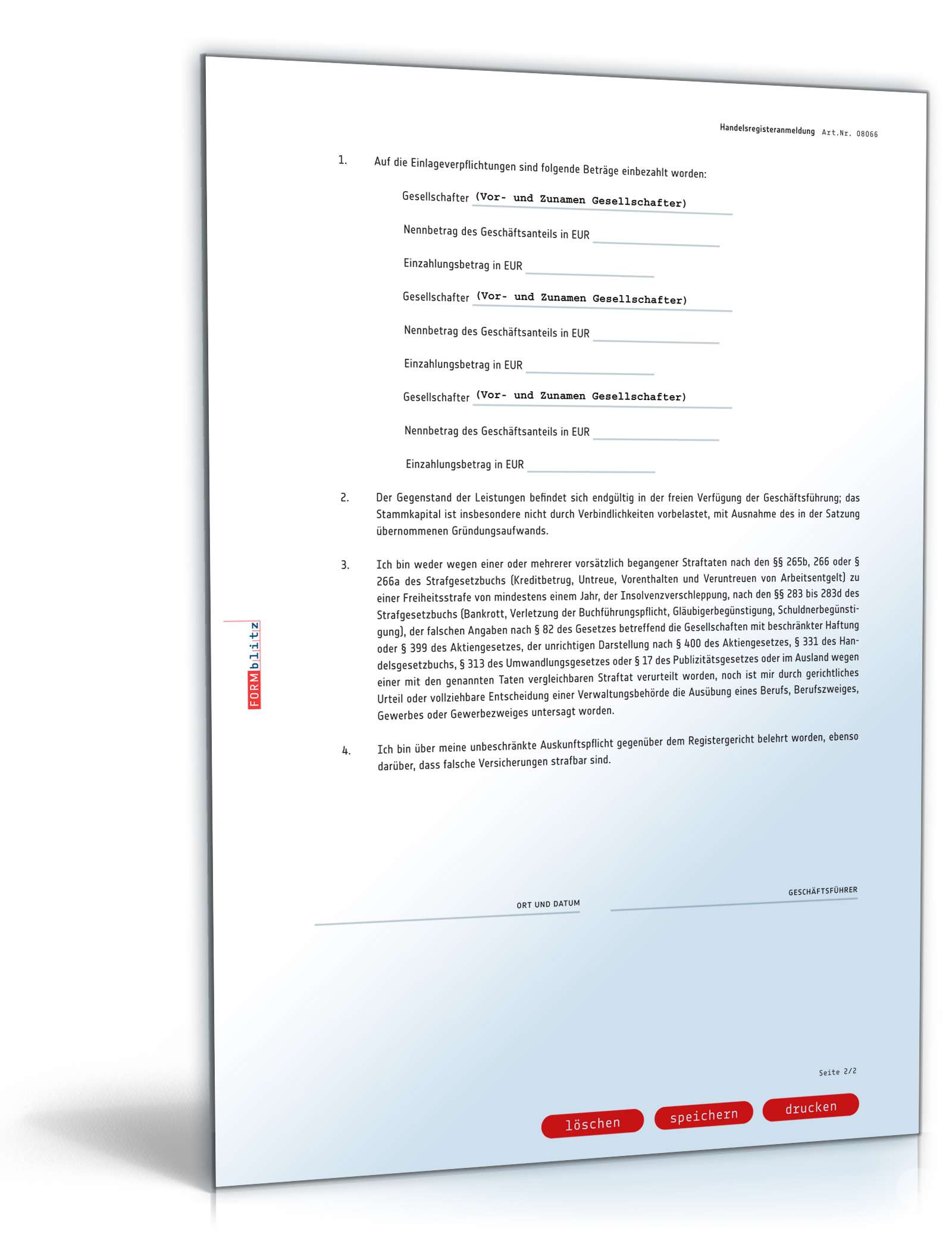 Handelsregisteranmeldung GmbH  PDF. Seite: 2