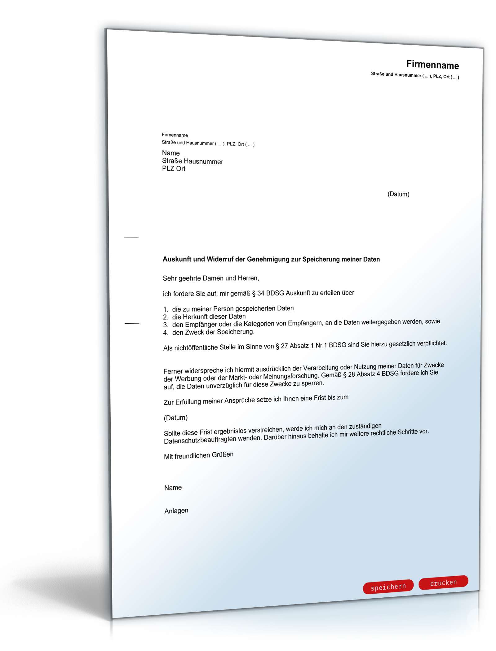 Beschwerde über unerwünschte E-Mails/ Newsletter Word