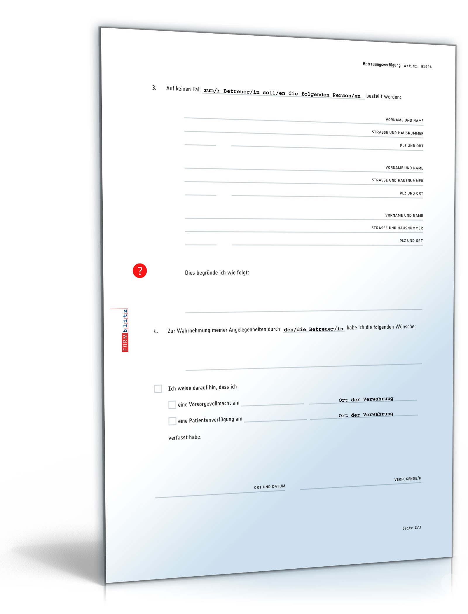 Einfache Betreuungsverfügung PDF. Seite: 2