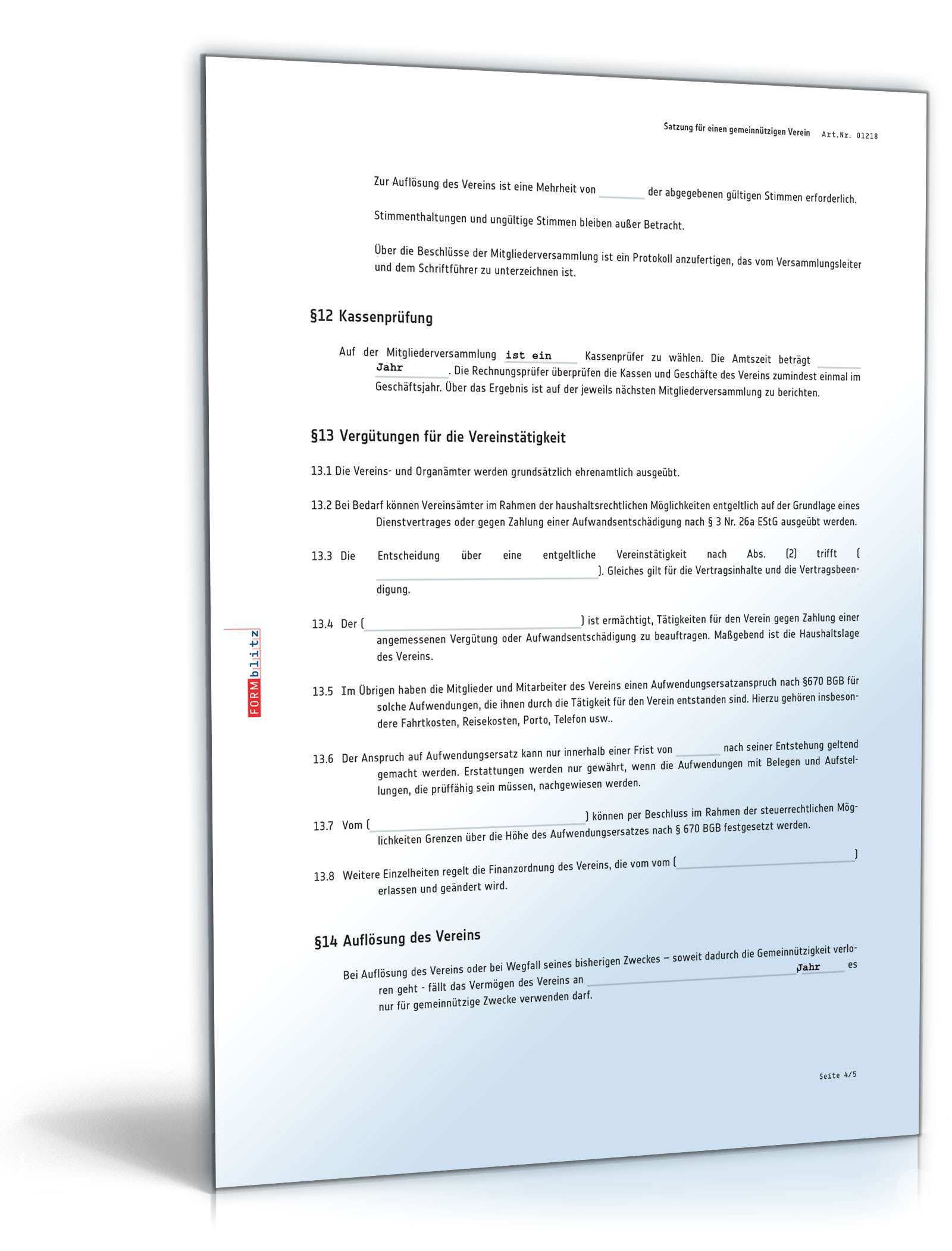 Detaillierte Satzung gemeinnütziger Verein PDF. Seite: 4