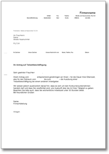 Bewilligung von Teilzeitarbeit in der Elternzeit Word