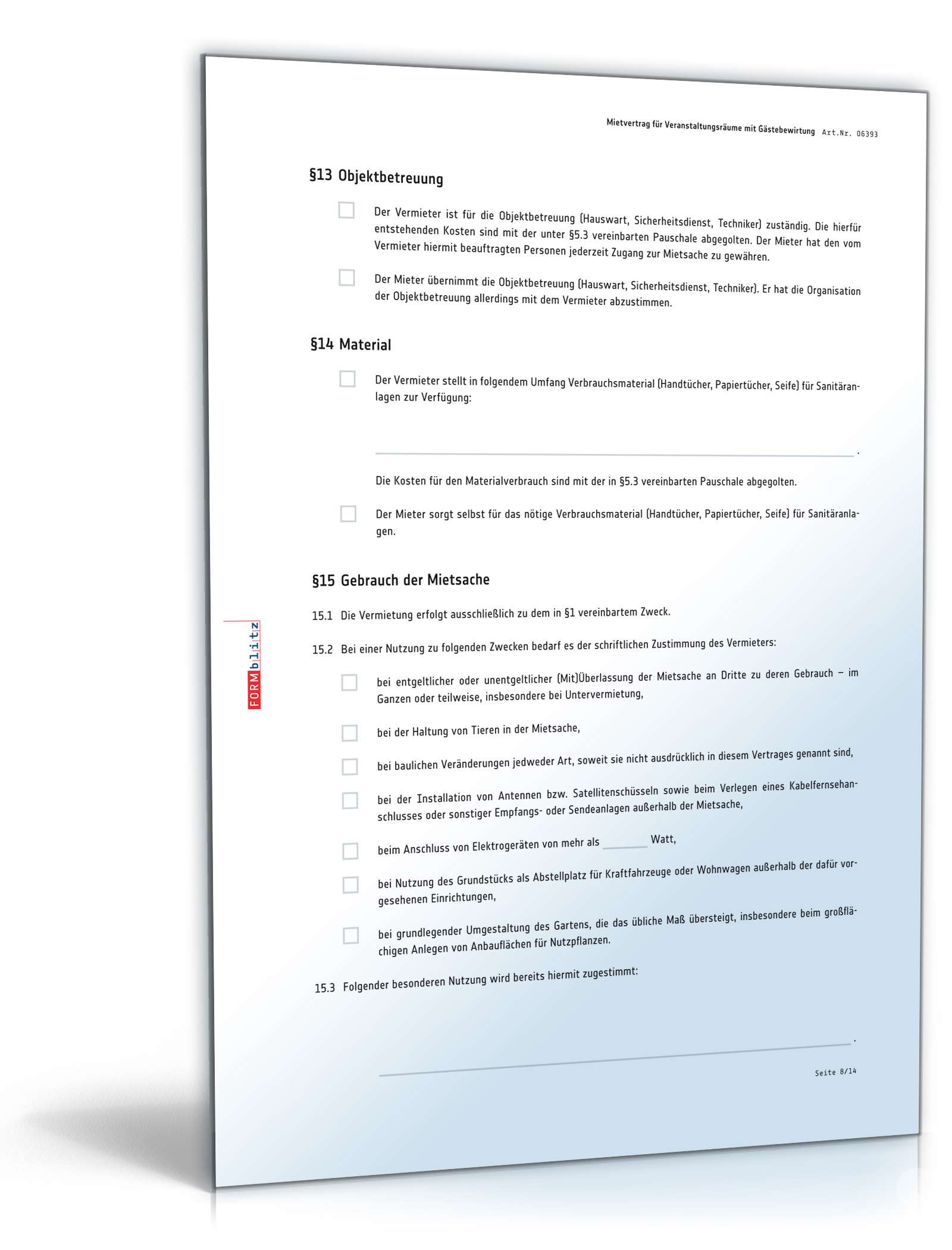 Mietvertrag Veranstaltungsraum PDF. Seite: 8