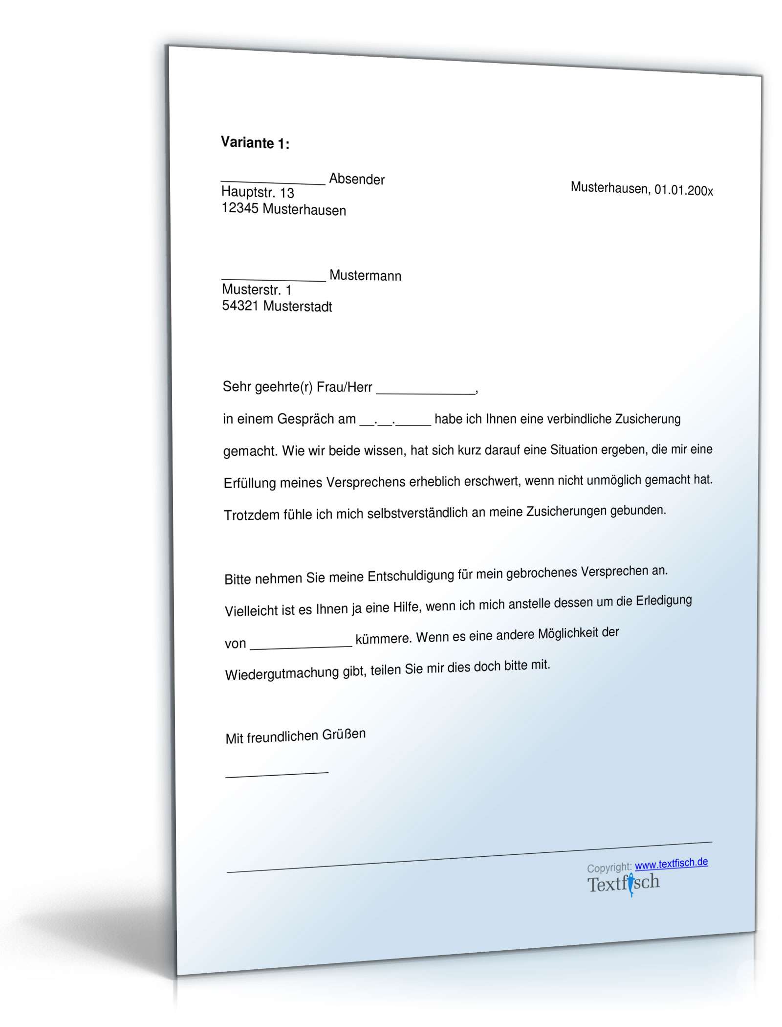 Entschuldigung nicht eingehaltenes Versprechen PDF