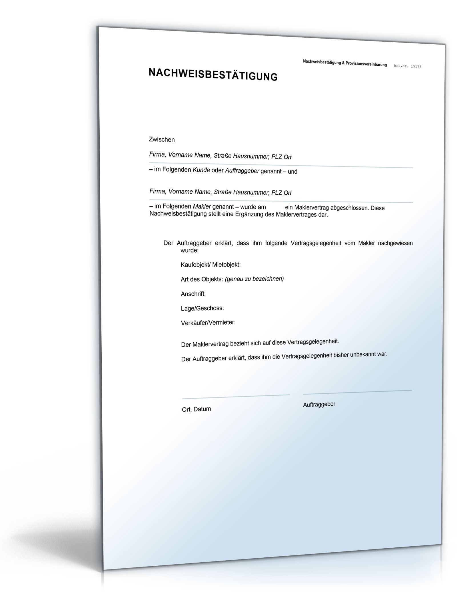 Nachweisbestätigung Makler und Käufer  Word