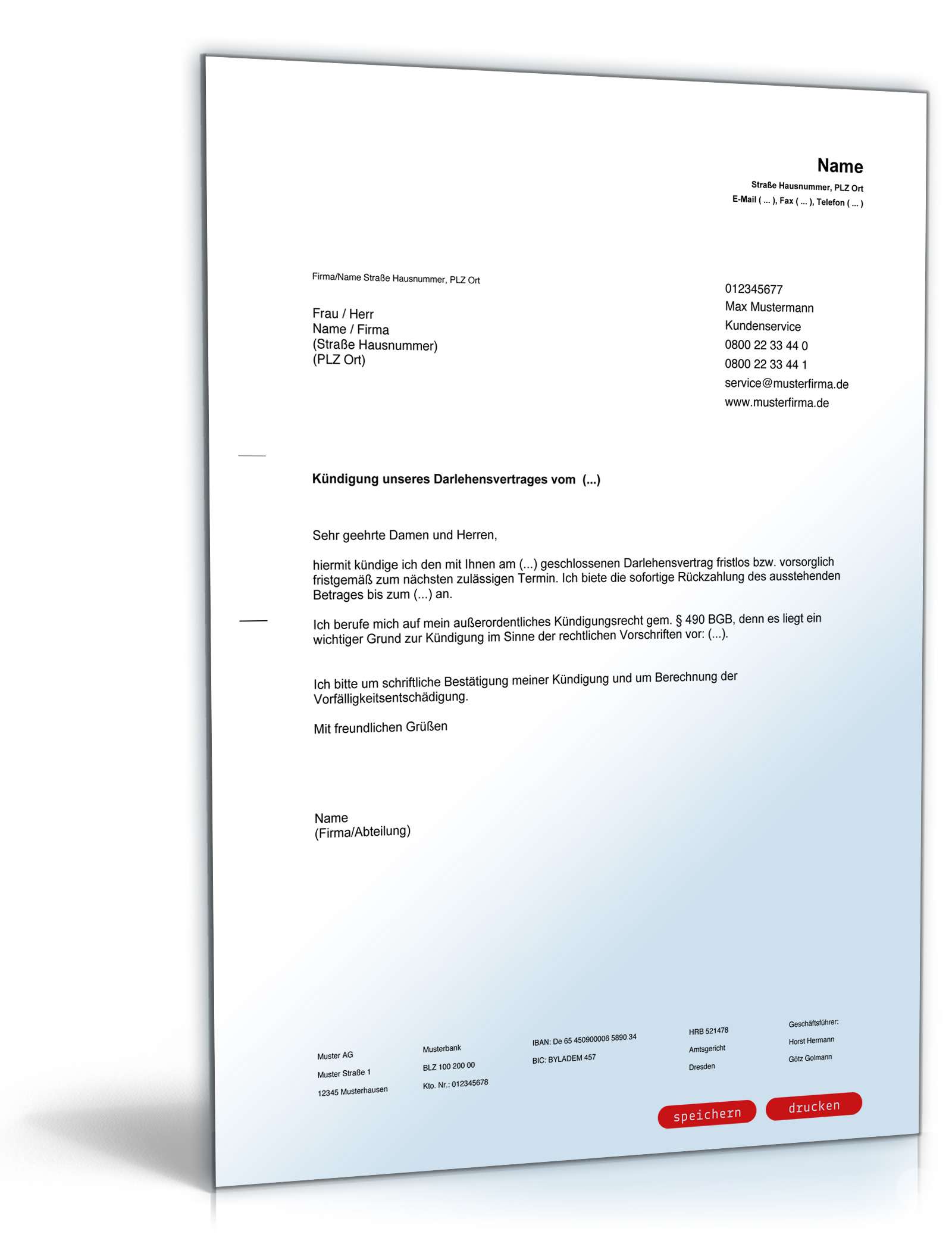 Fristlose Kündigung Darlehensvertrag durch Darlehensnehmer