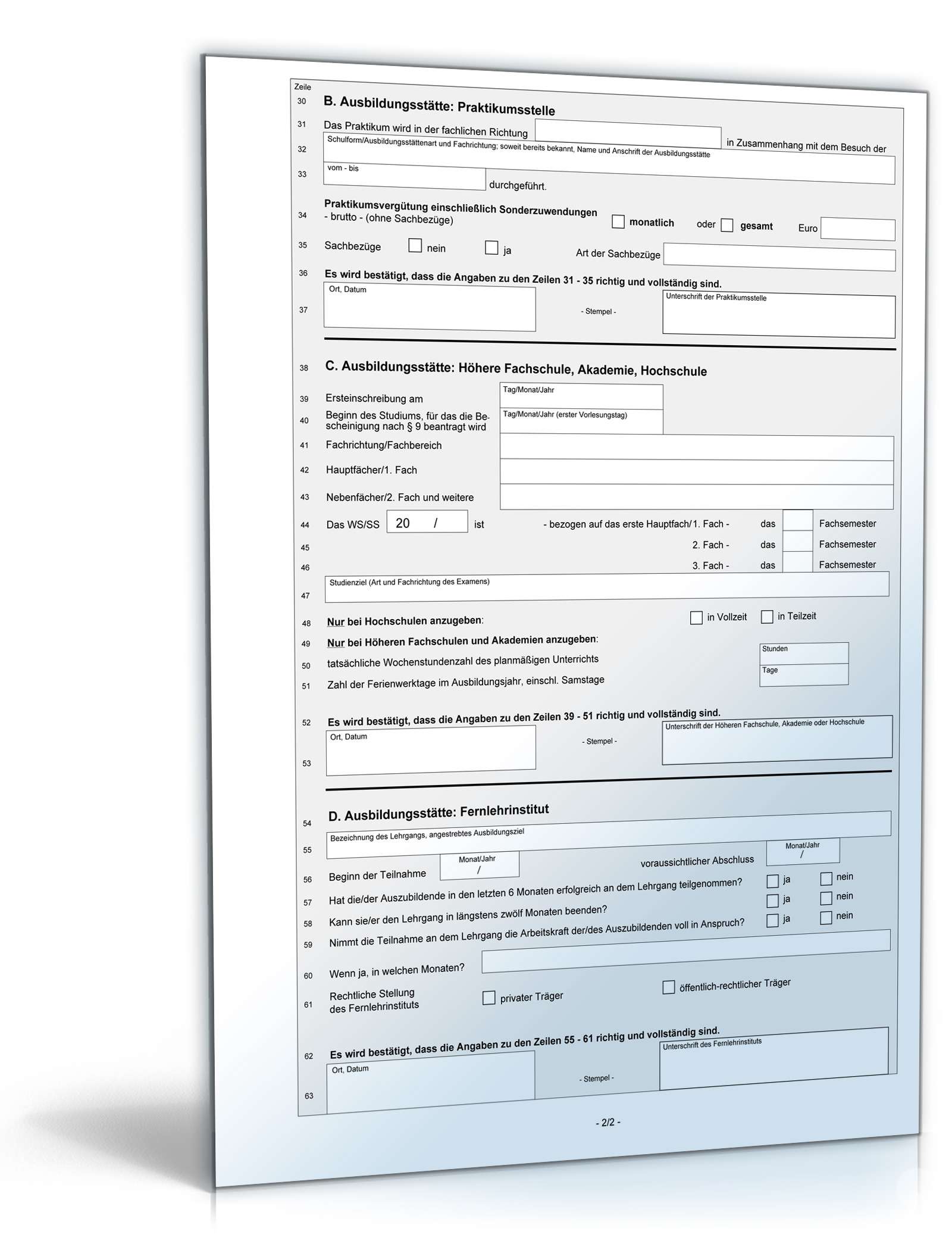 Bescheinigung nach § 9 BAföG PDF. Seite: 2
