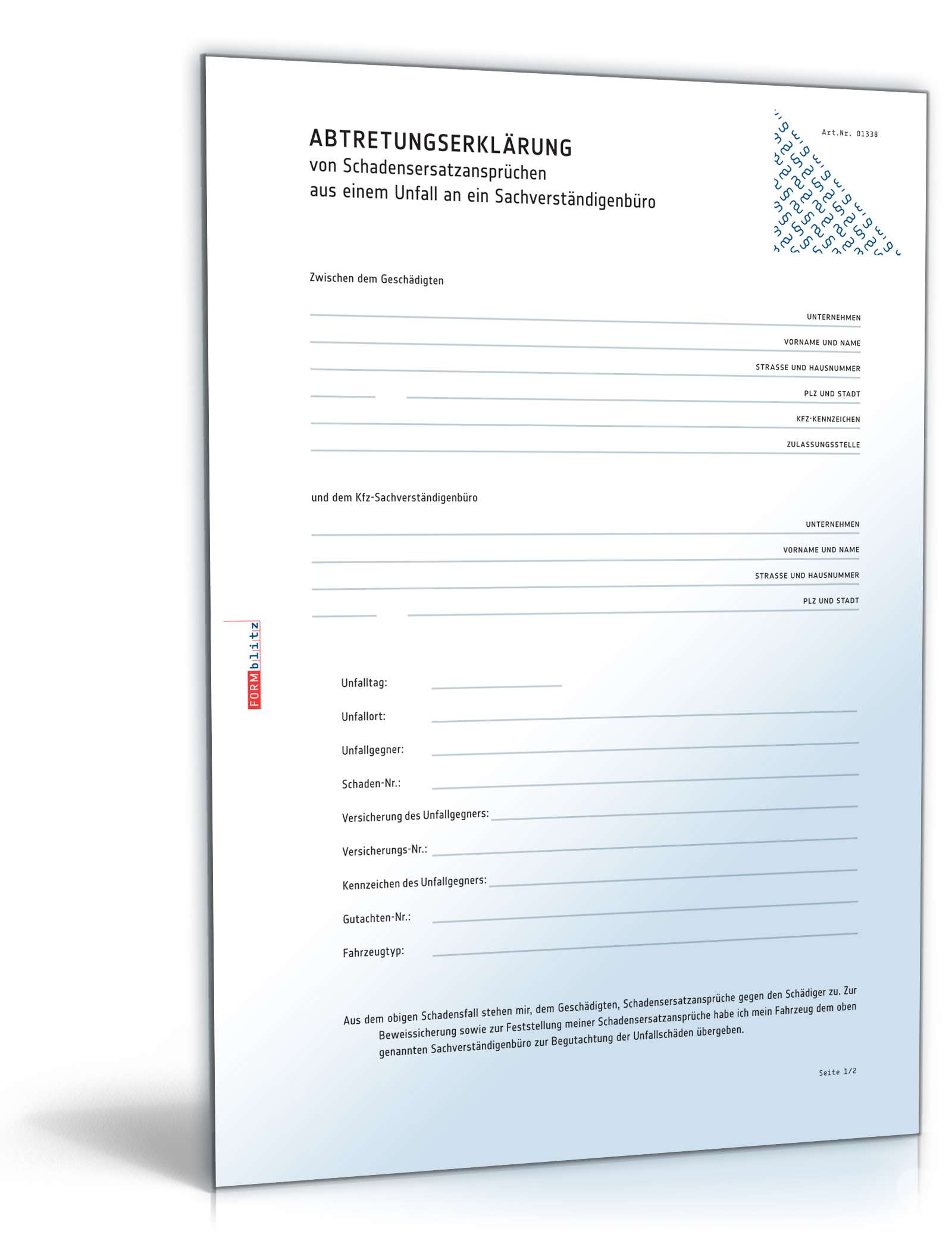 Abtretungserklärung von Schadensersatzansprüchen PDF