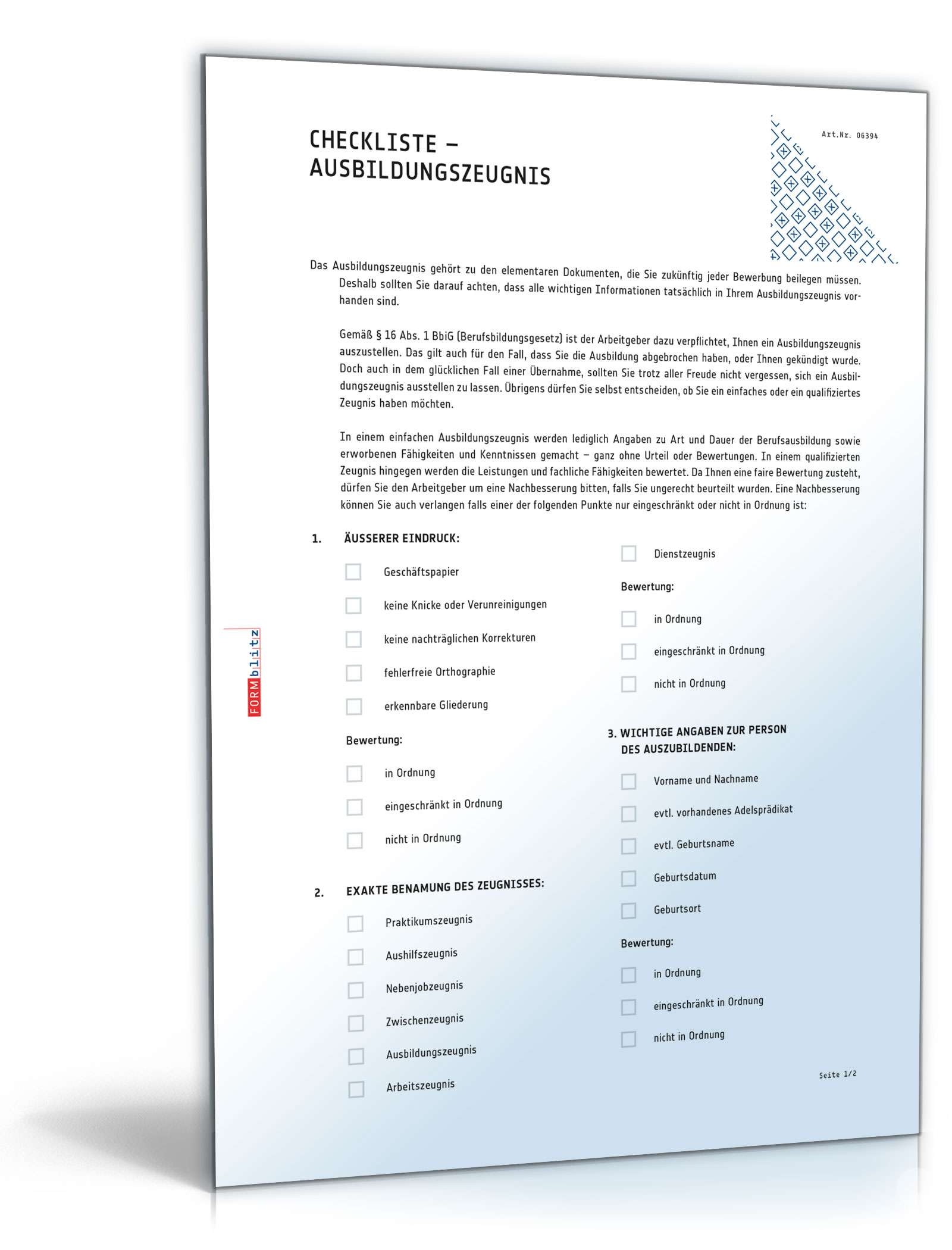 Ausbildungszeugnis Fleischer Excel. Seite: 6