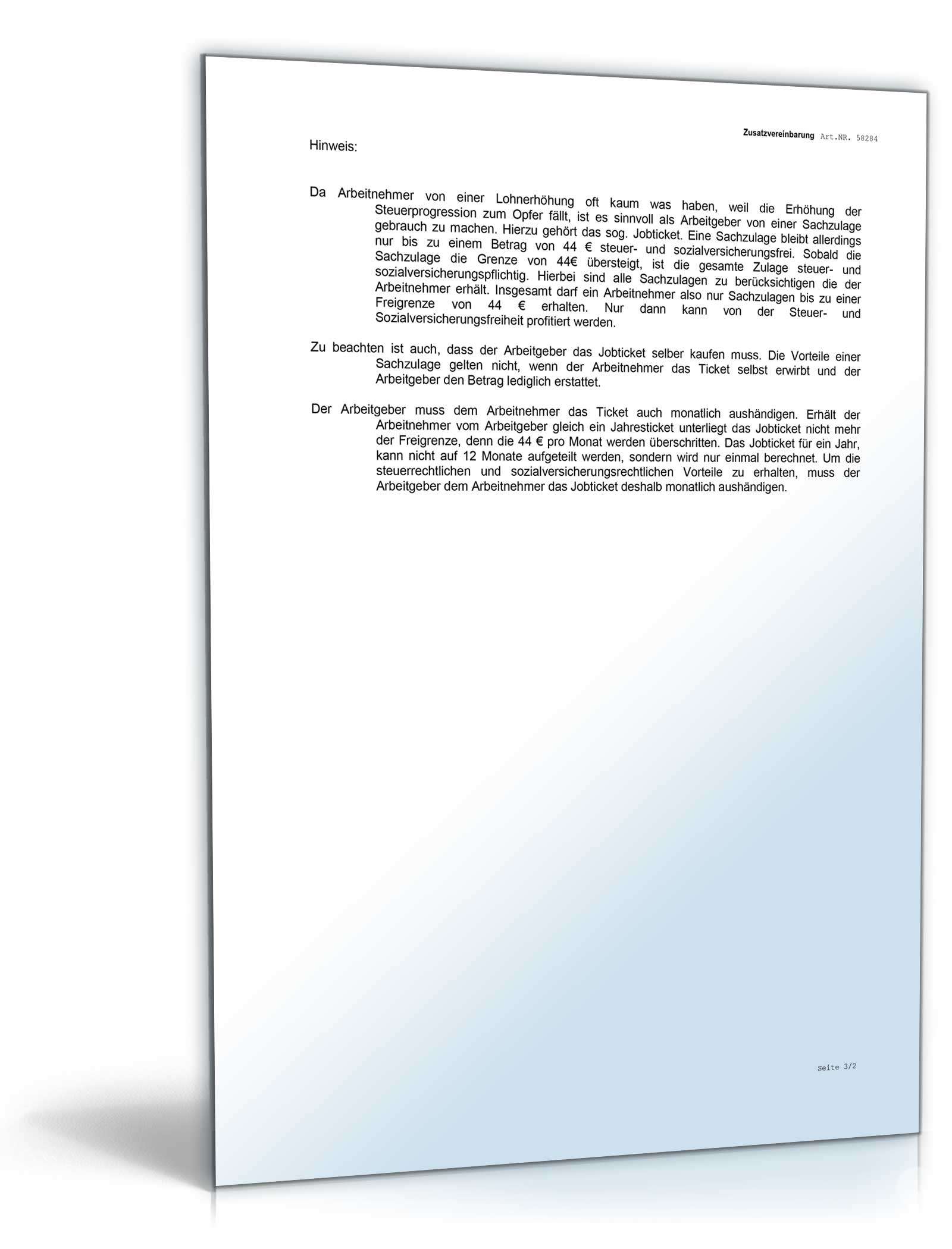 Zusatzvereinbarung zum Jobticket Word. Seite: 3