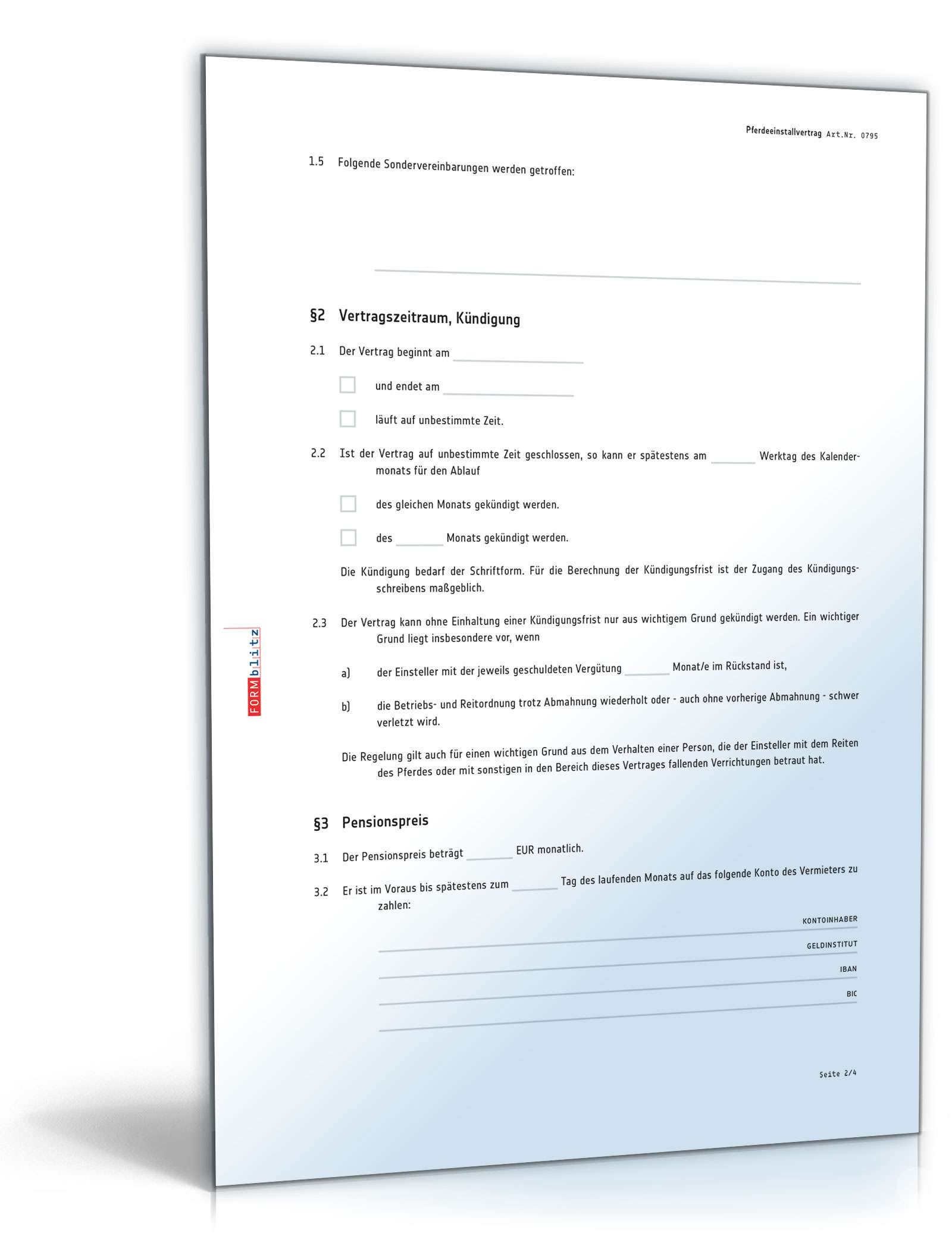 Einstellvertrag Pferd PDF. Seite: 2