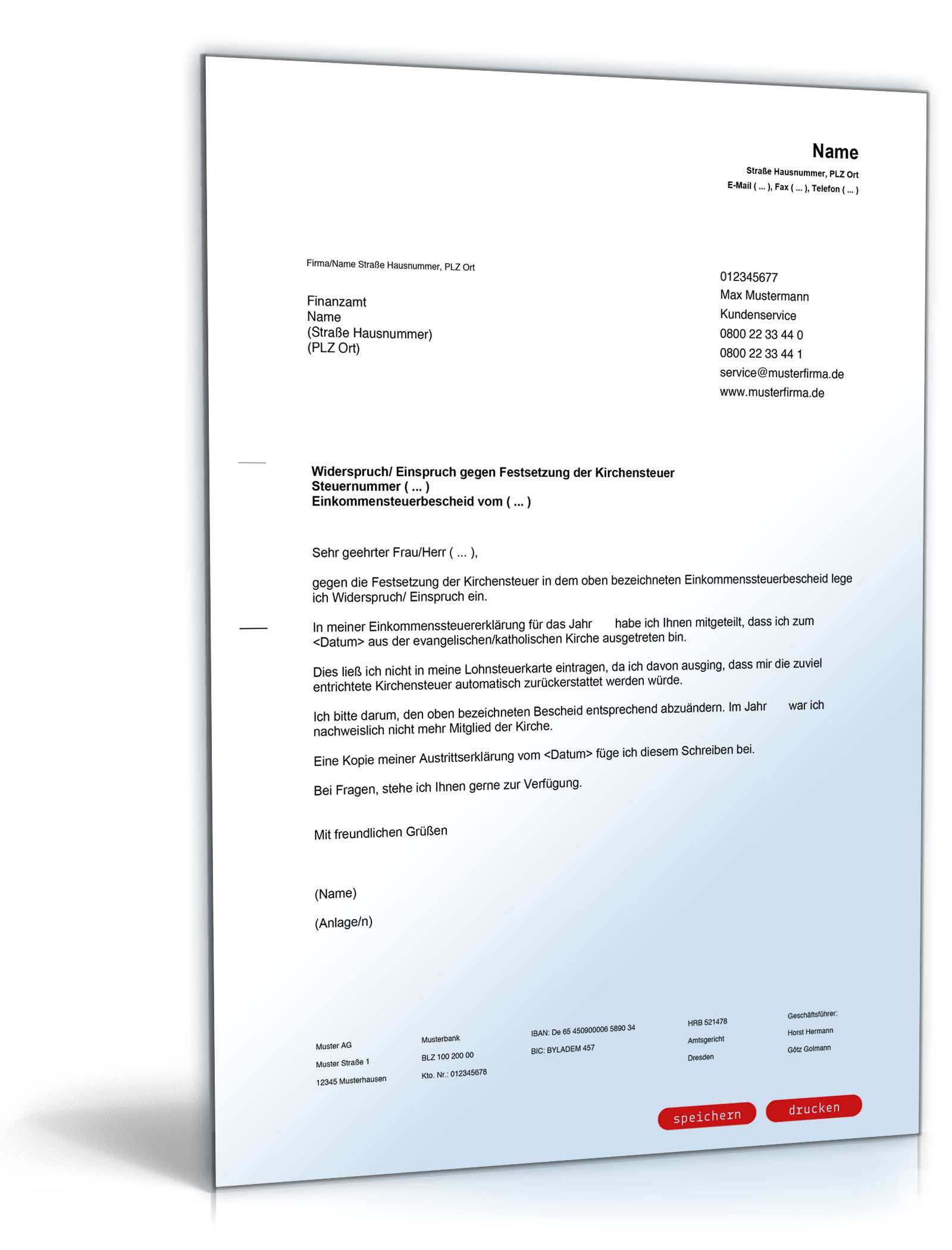 Einspruch Festsetzung Kirchensteuer PDF