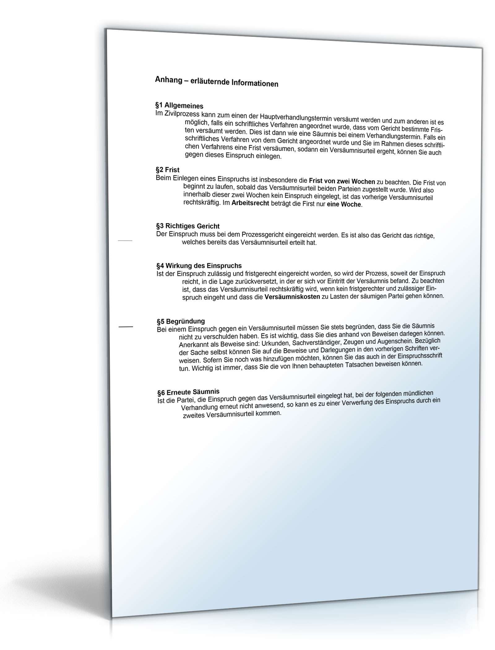 Einspruch bei Versäumnisurteil (Kläger) Word. Seite: 3