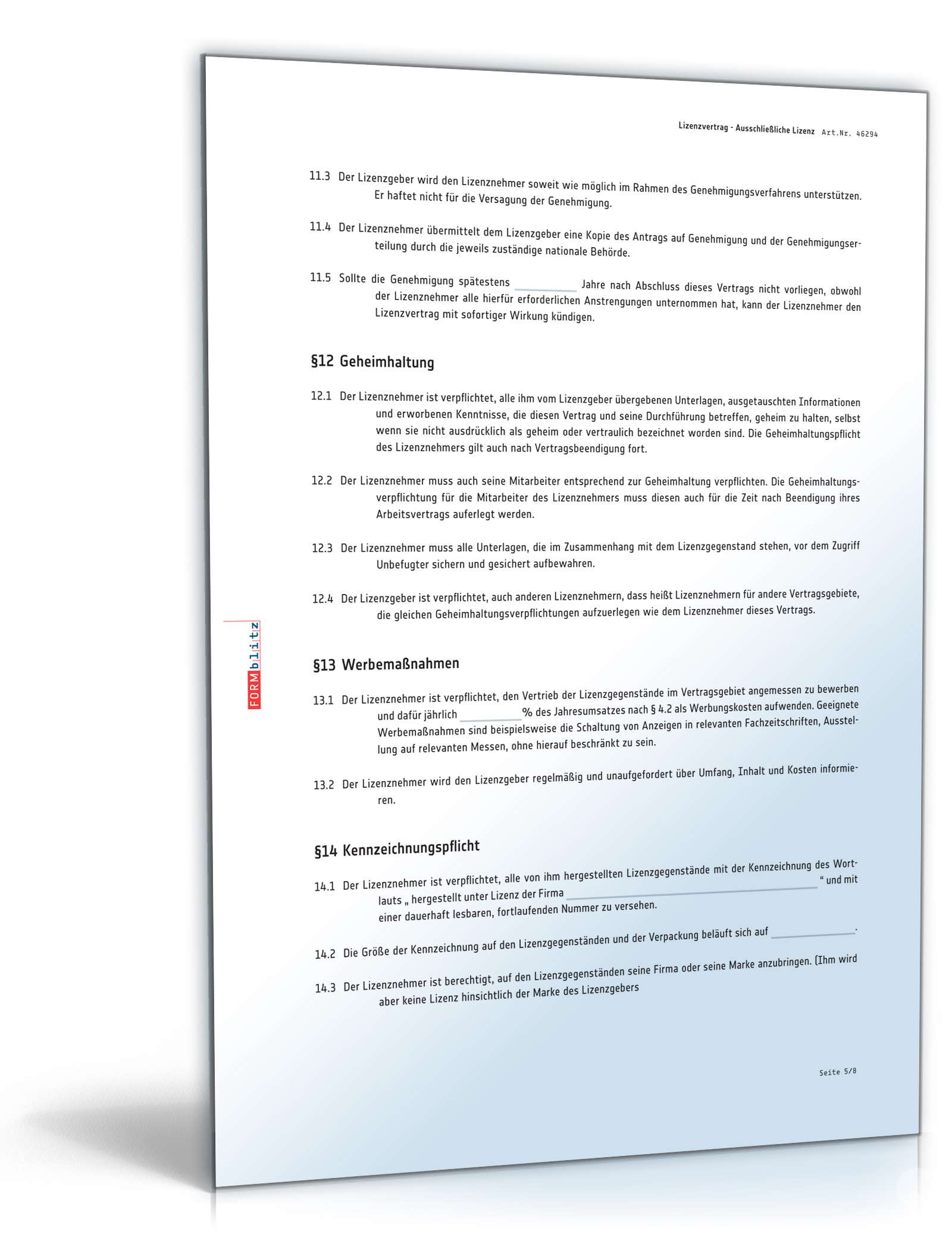 Lizenzvertrag ausschließliche Lizenz PDF. Seite: 5