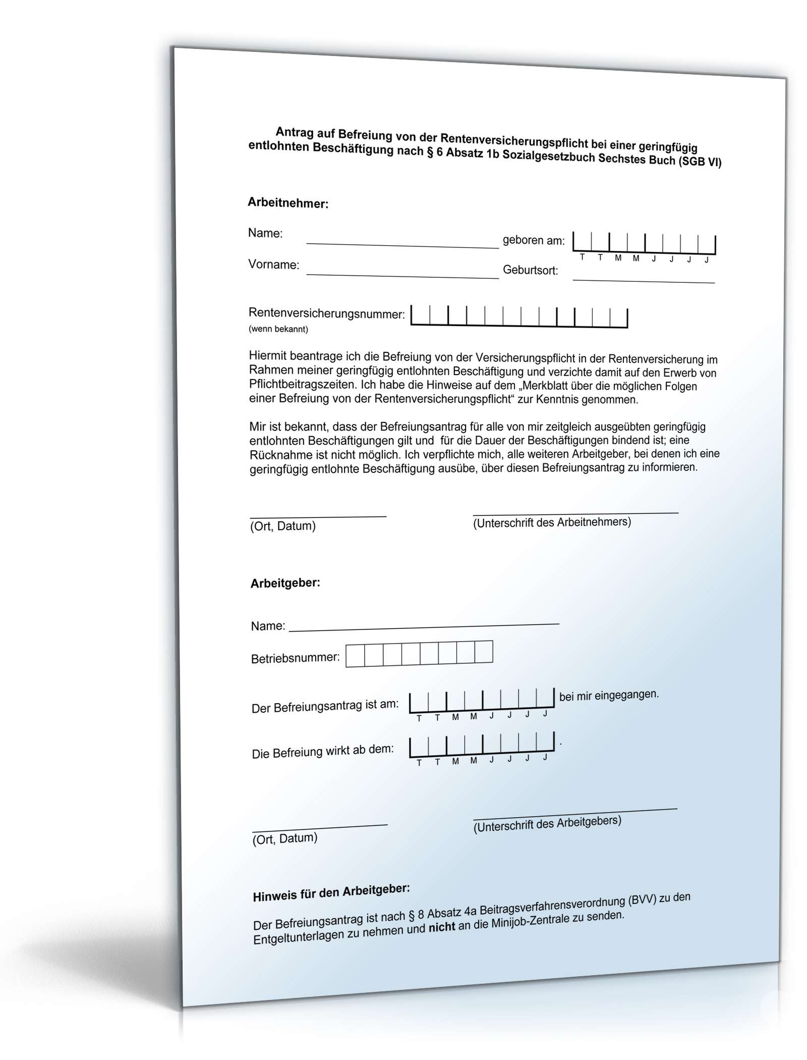 Antrag auf Befreiung von der Rentenversicherungspflicht PDF. Seite: 2
