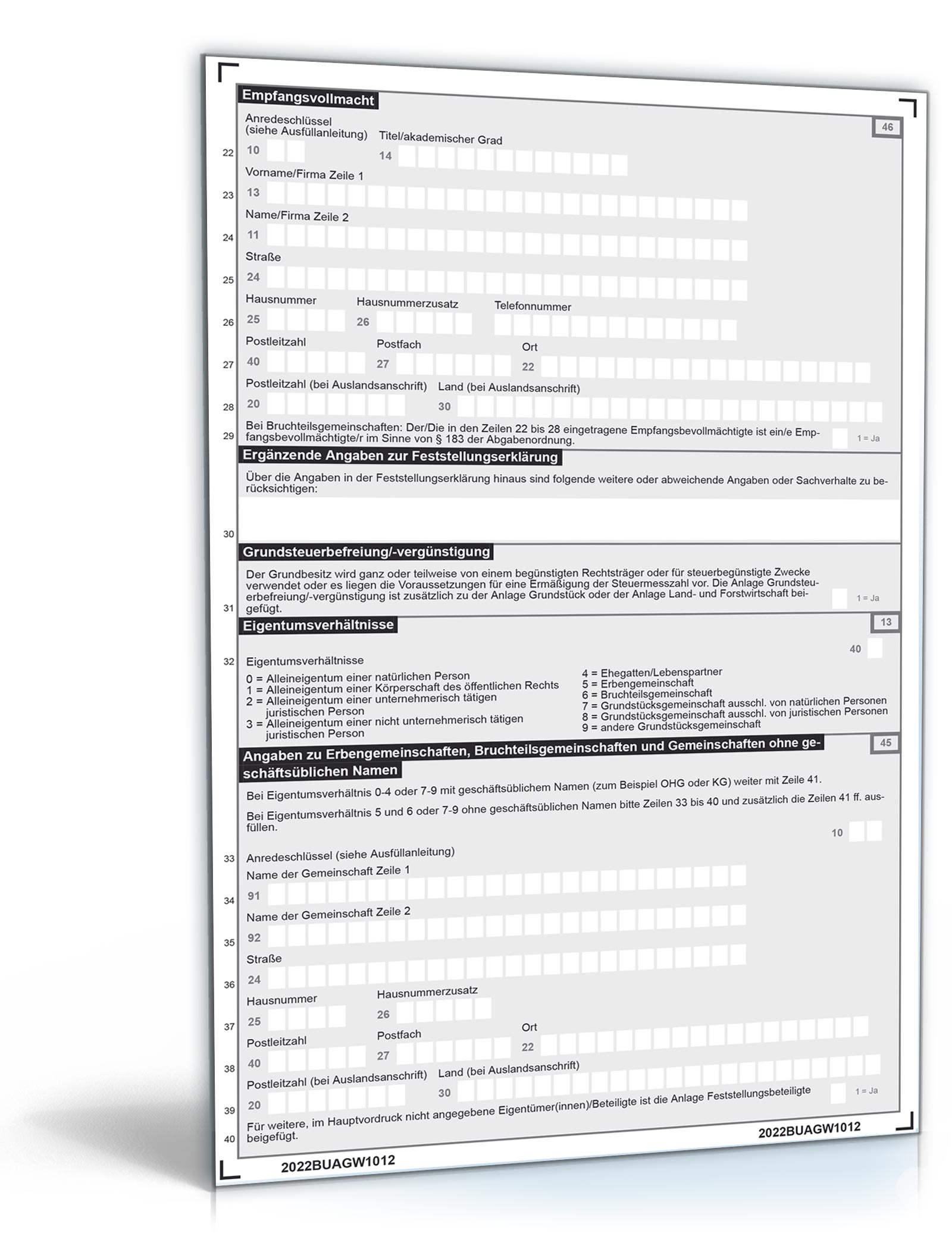 Grundsteuererklärung Formular Excel. Seite: 2