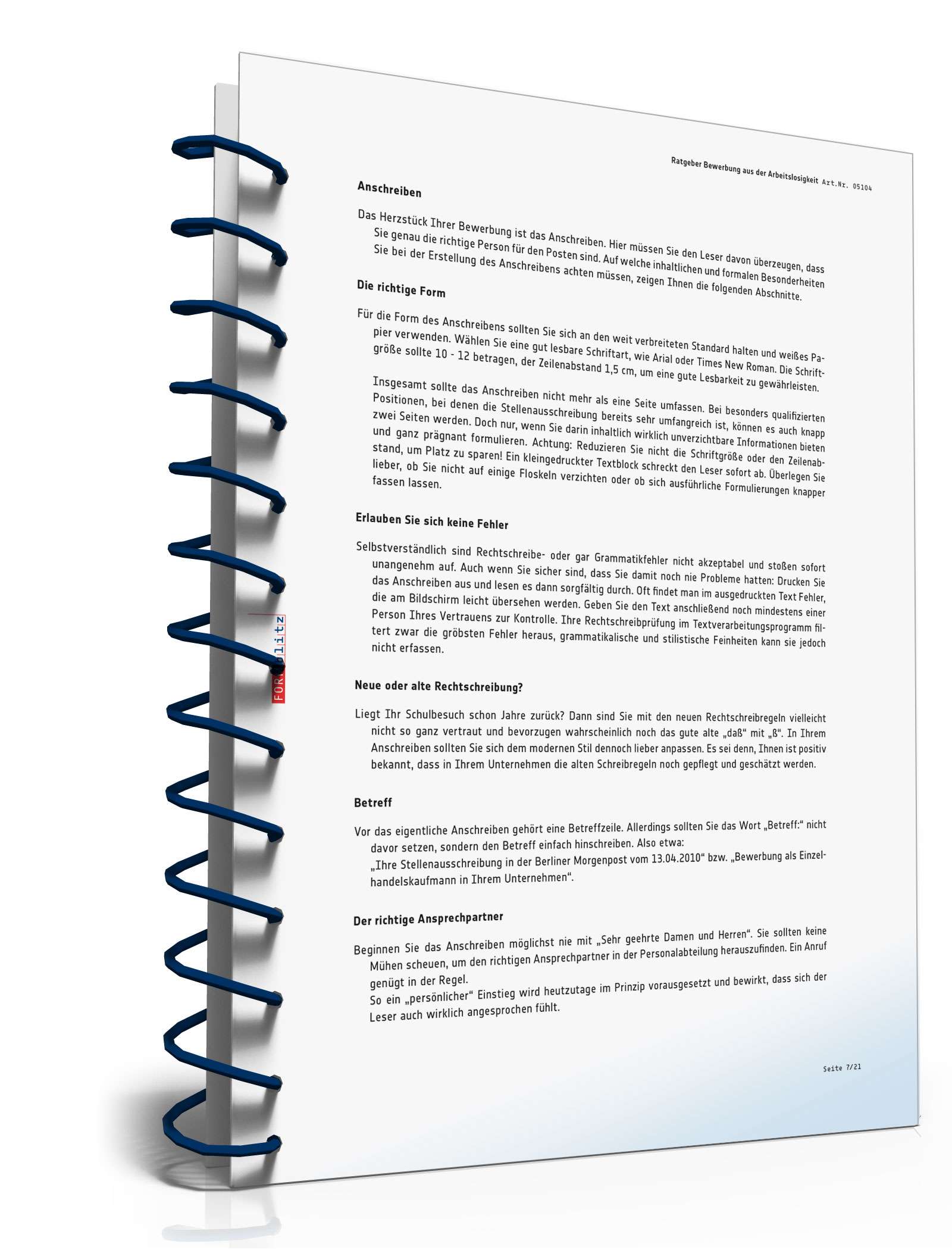 FORMBLITZ Ratgeber: "Bewerbung aus der Arbeitslosigkeit" PDF. Seite: 8