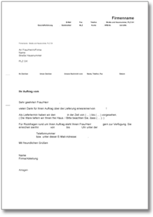 Auftragsbestätigung mit Liefertermin Word