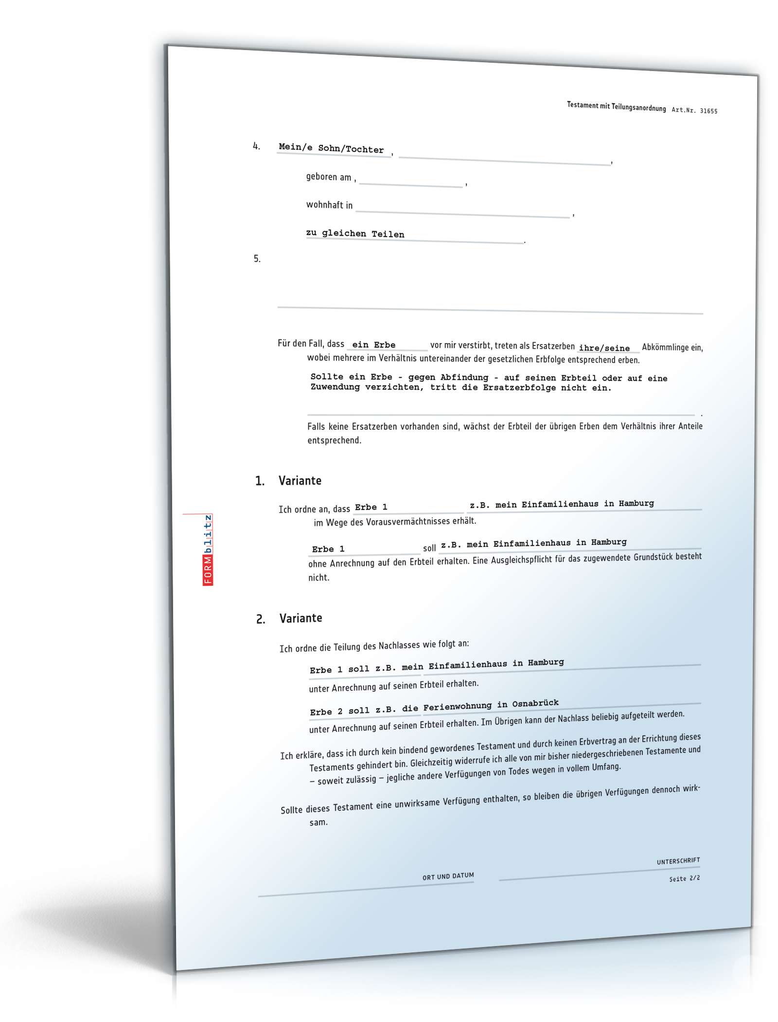 Testament Teilungsanordnung PDF. Seite: 2