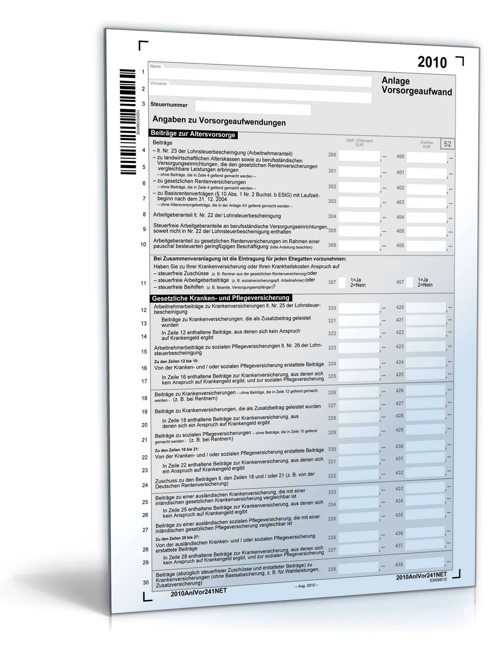 Anlage Vorsorgeaufwand 2010 PDF