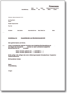 Anmeldung eines Auszubildenden zum Berufsschulunterricht Word