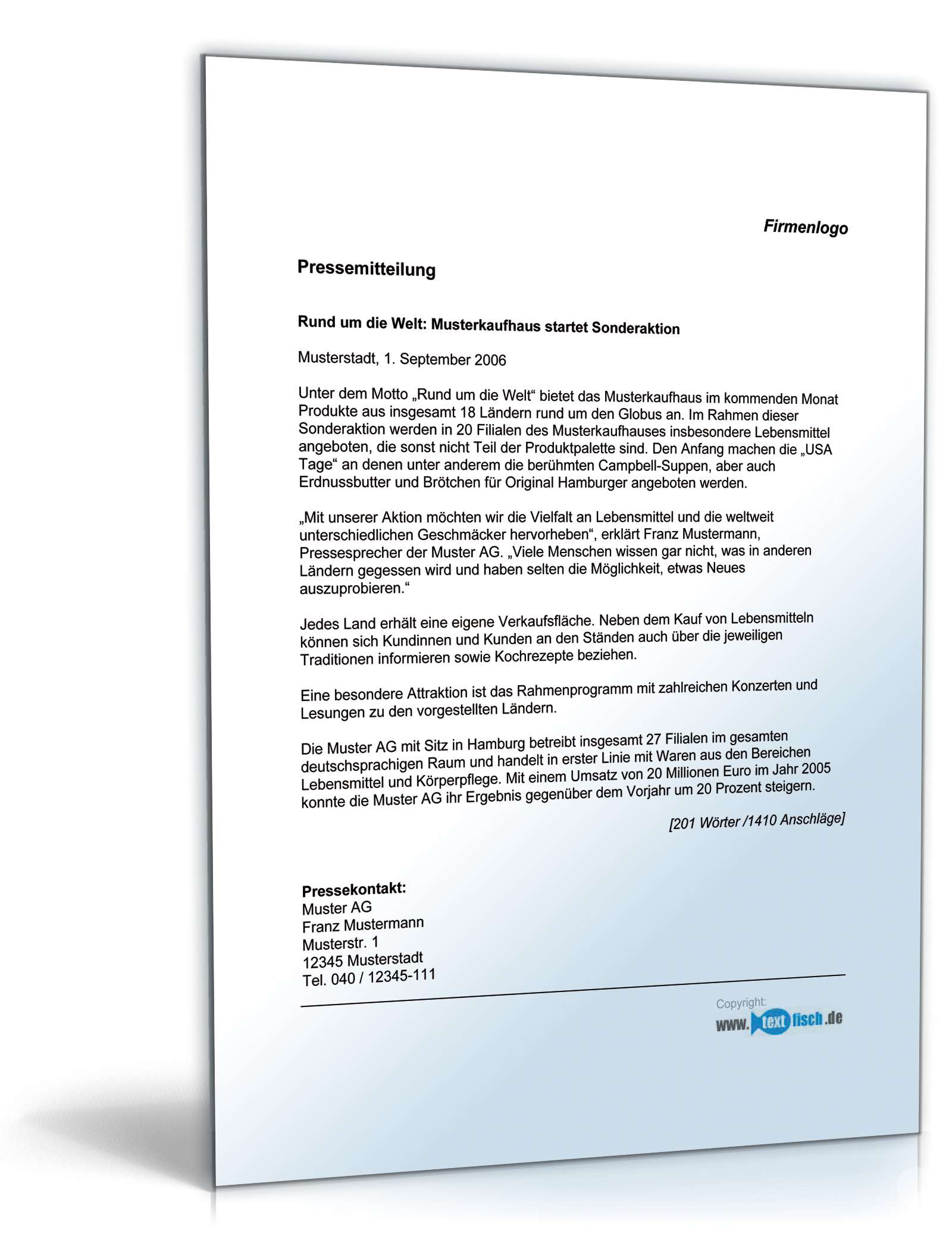 Pressemitteilung Vorstellung einer Sonderaktion