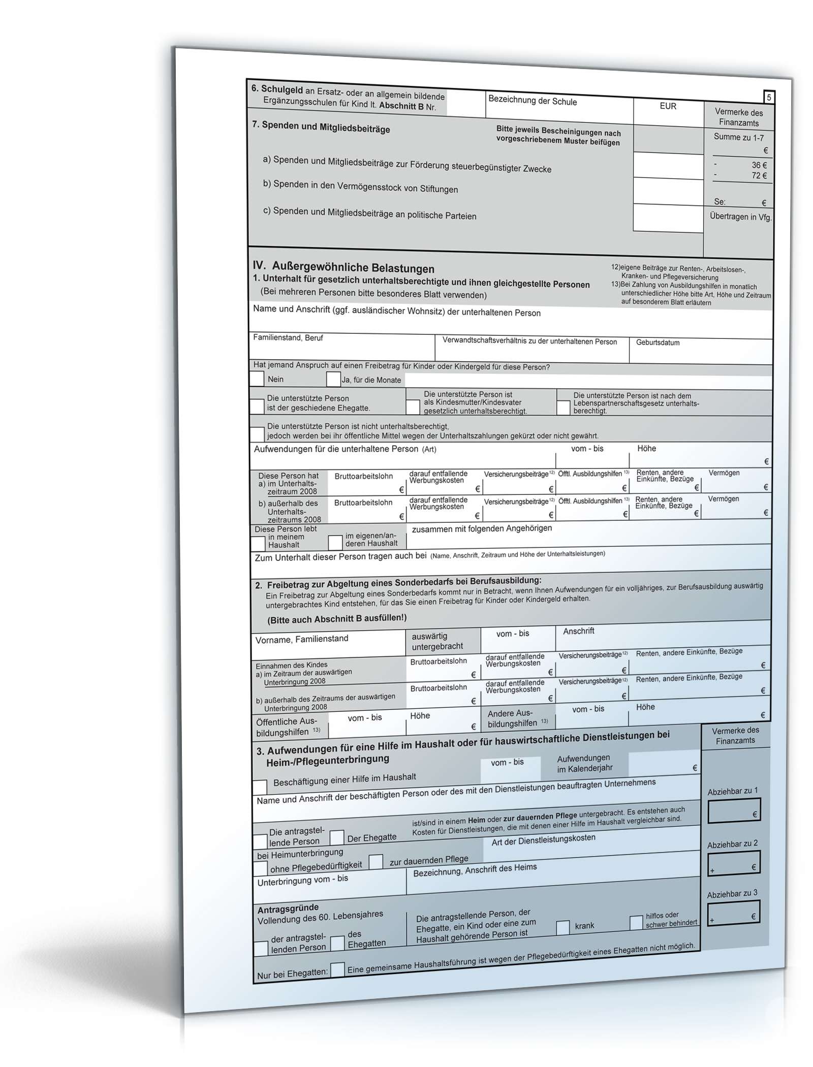 Antrag auf Lohnsteuerermäßigung 2008 PDF. Seite: 5