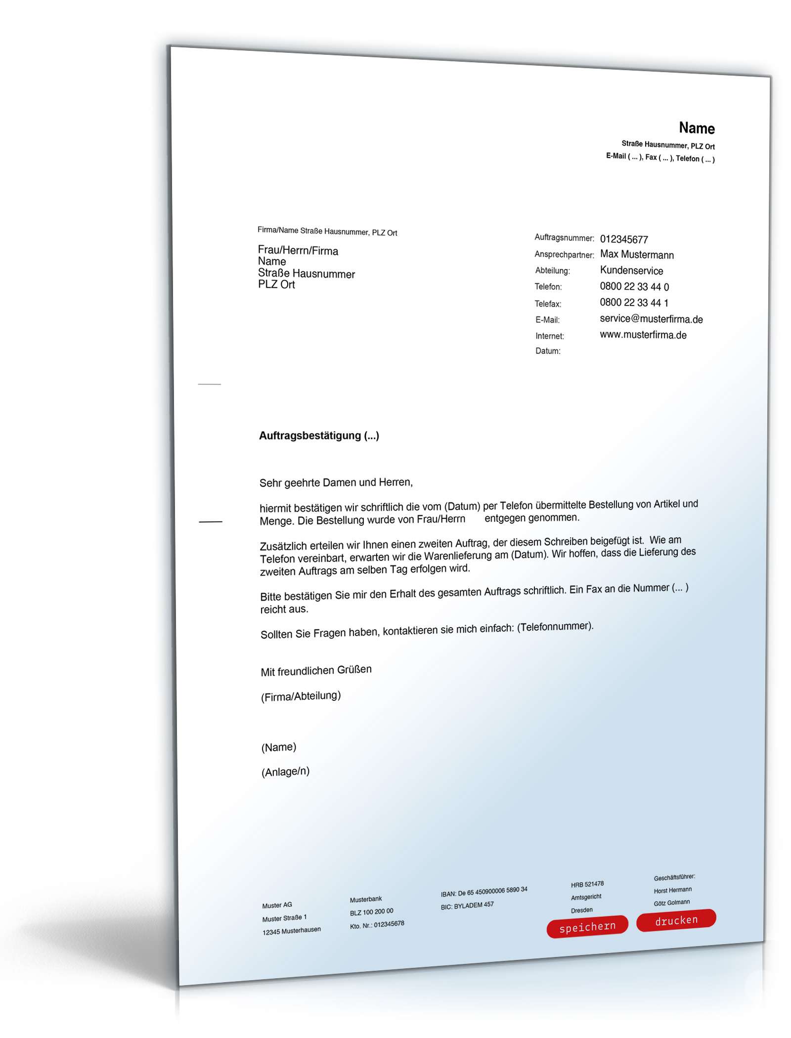 Bestätigung telefonischer Auftrag  PDF