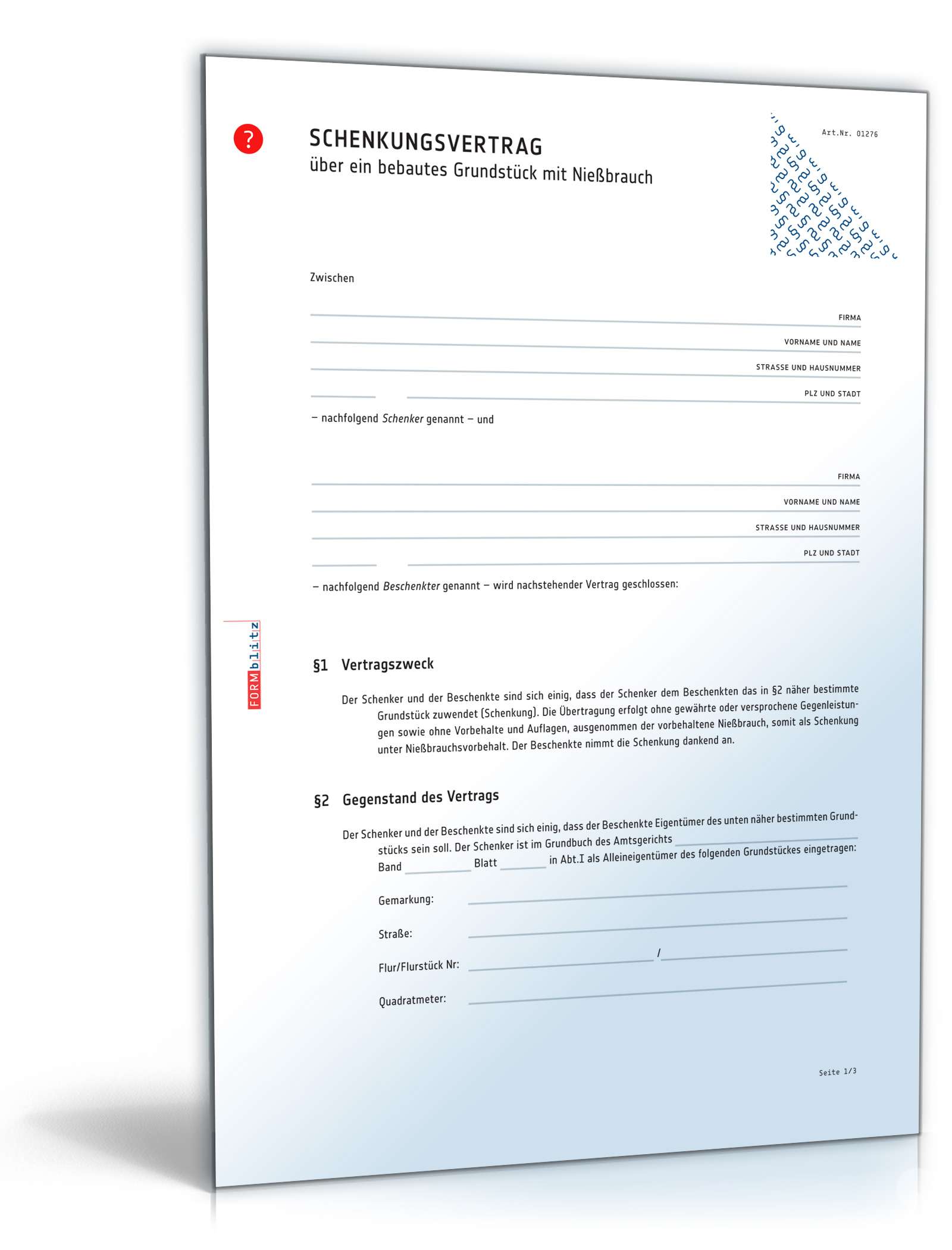 Schenkungsvertrag Grundstück mit Nießbrauch PDF