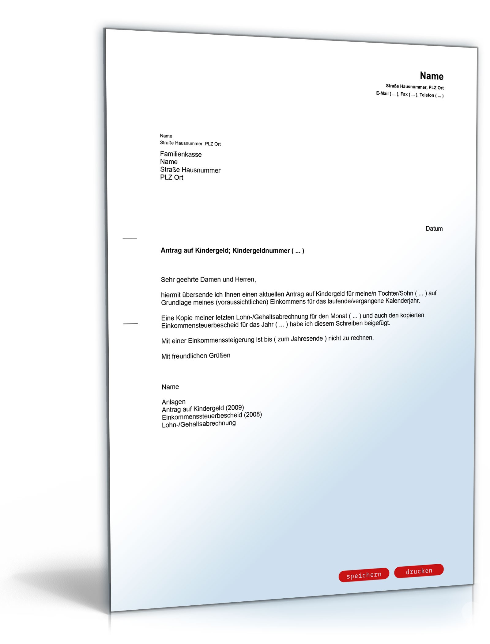 Begleitschreiben Antrag Kindergeld PDF