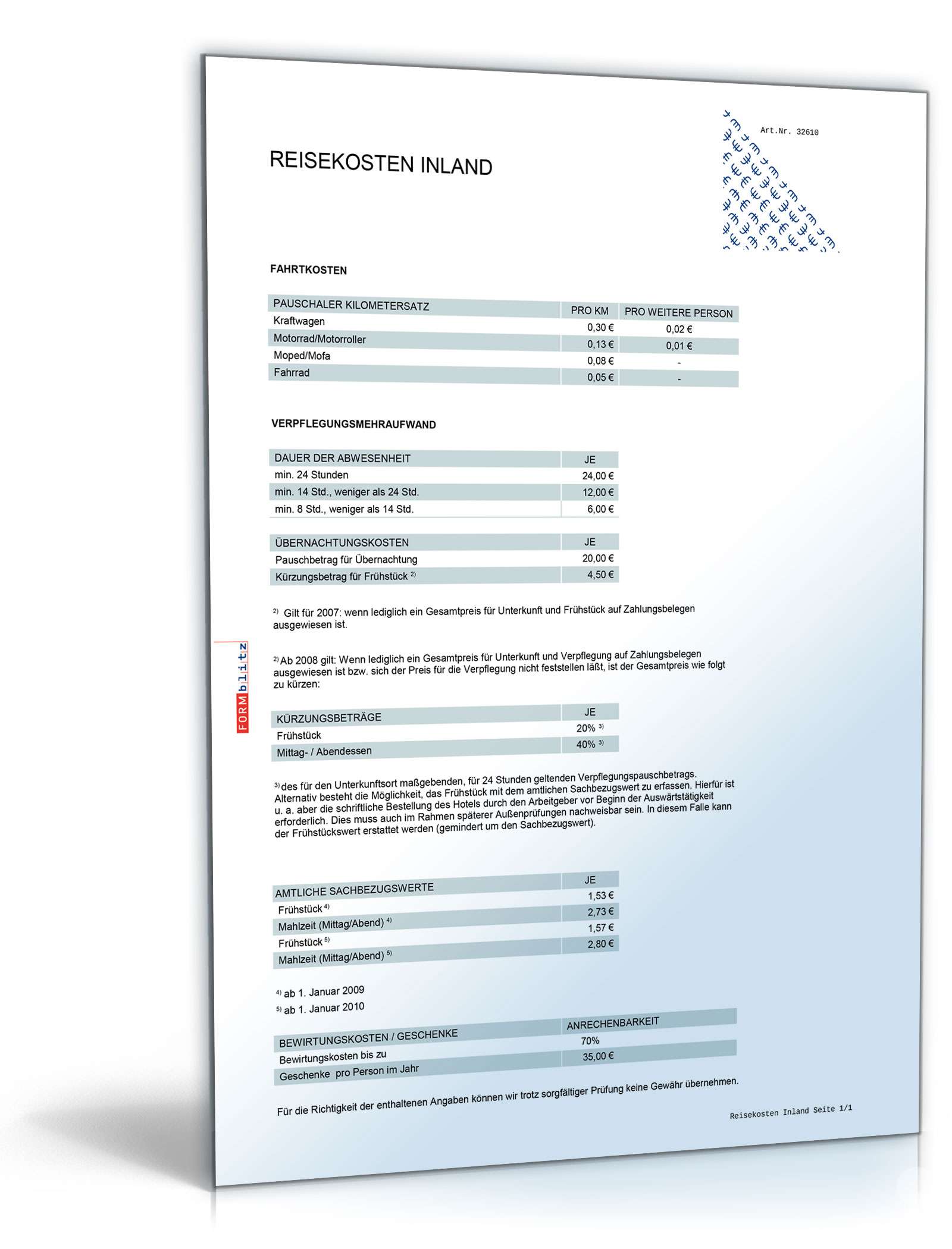 Diverse Pauschalsätze 2010/2011 Excel. Seite: 13