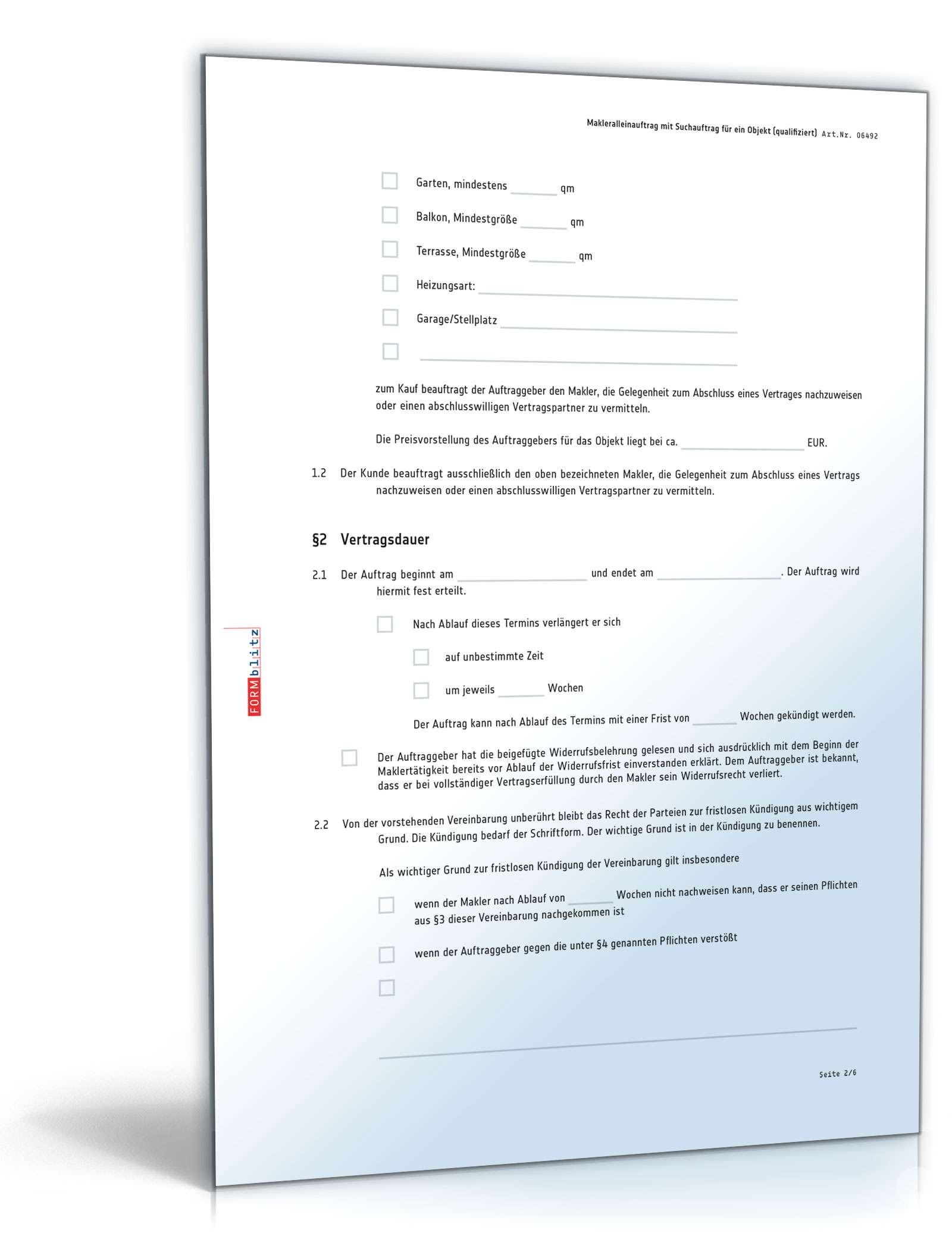 Qualifizierter Makleralleinauftrag Suchauftrag Kaufobjekt PDF. Seite: 2