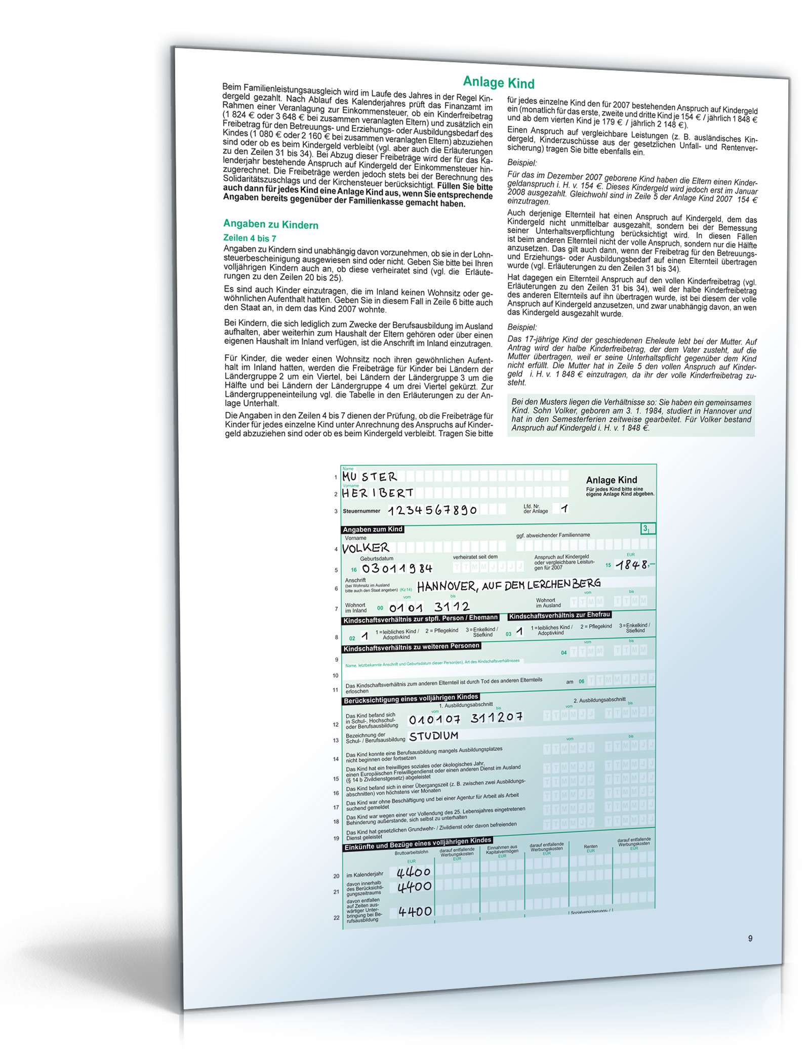 Anleitung zur Einkommensteuererklärung 2007 PDF. Seite: 9