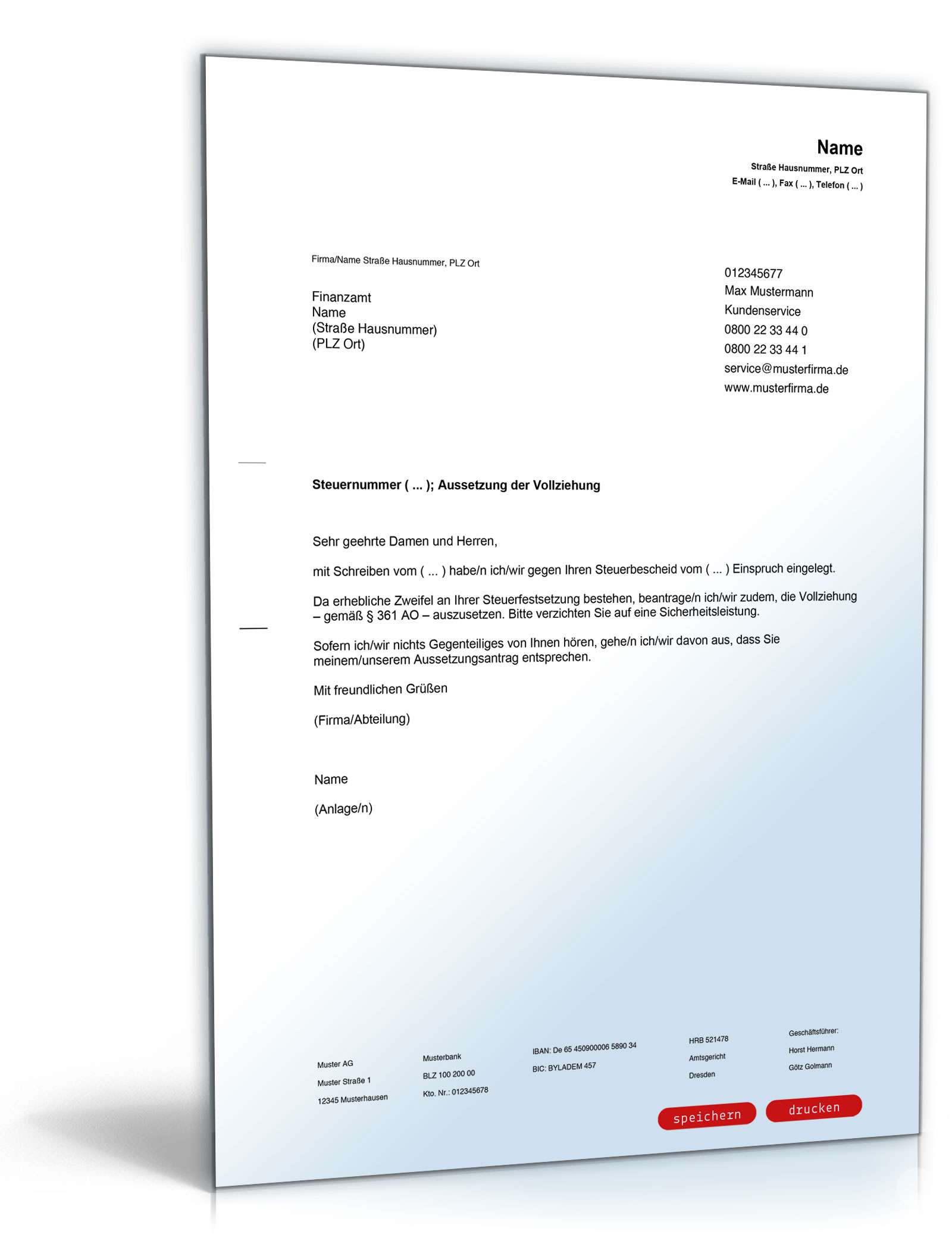 Aussetzung der Vollziehung des Steuerbescheids PDF