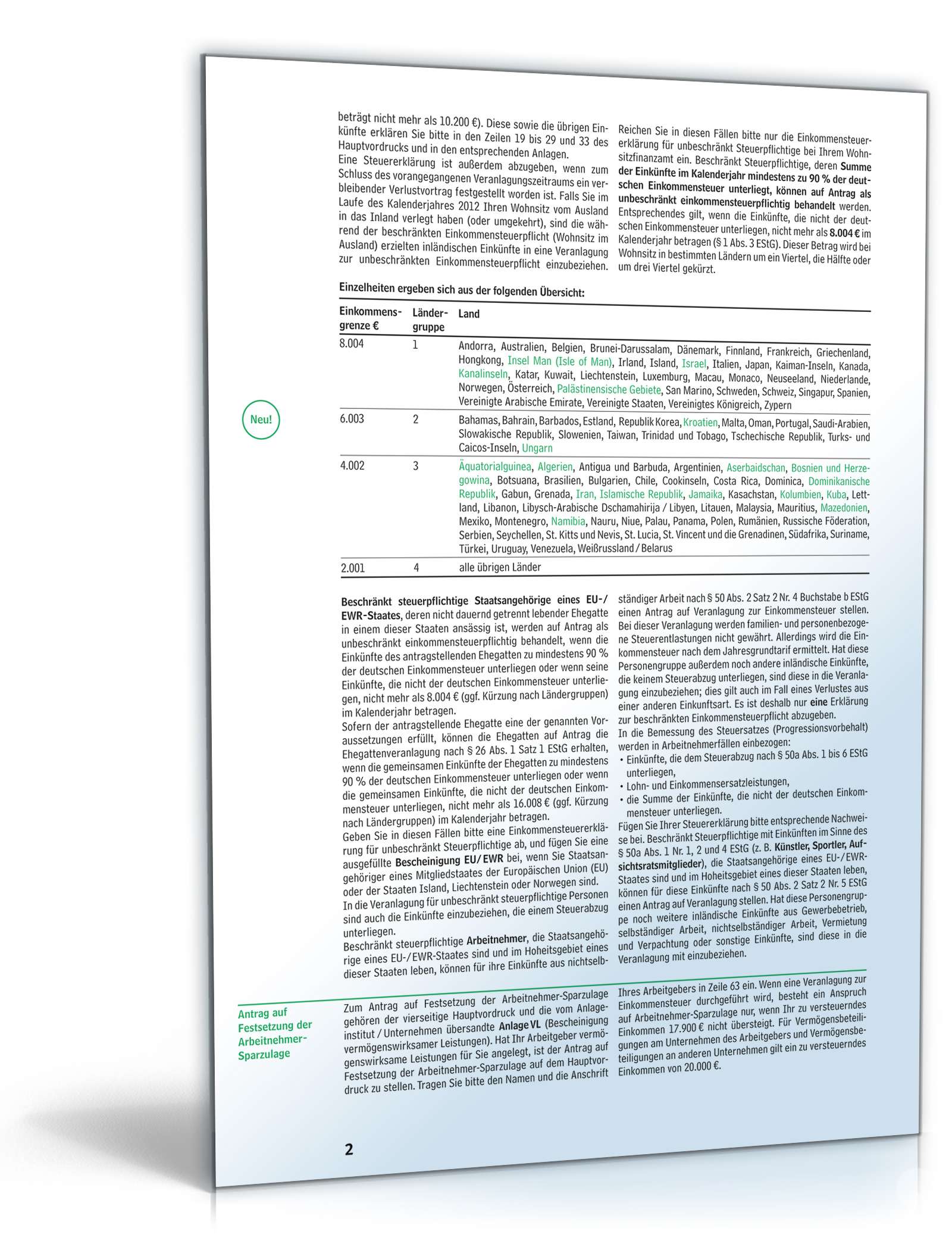 Anleitung zur Einkommensteuererklärung 2012 PDF. Seite: 2
