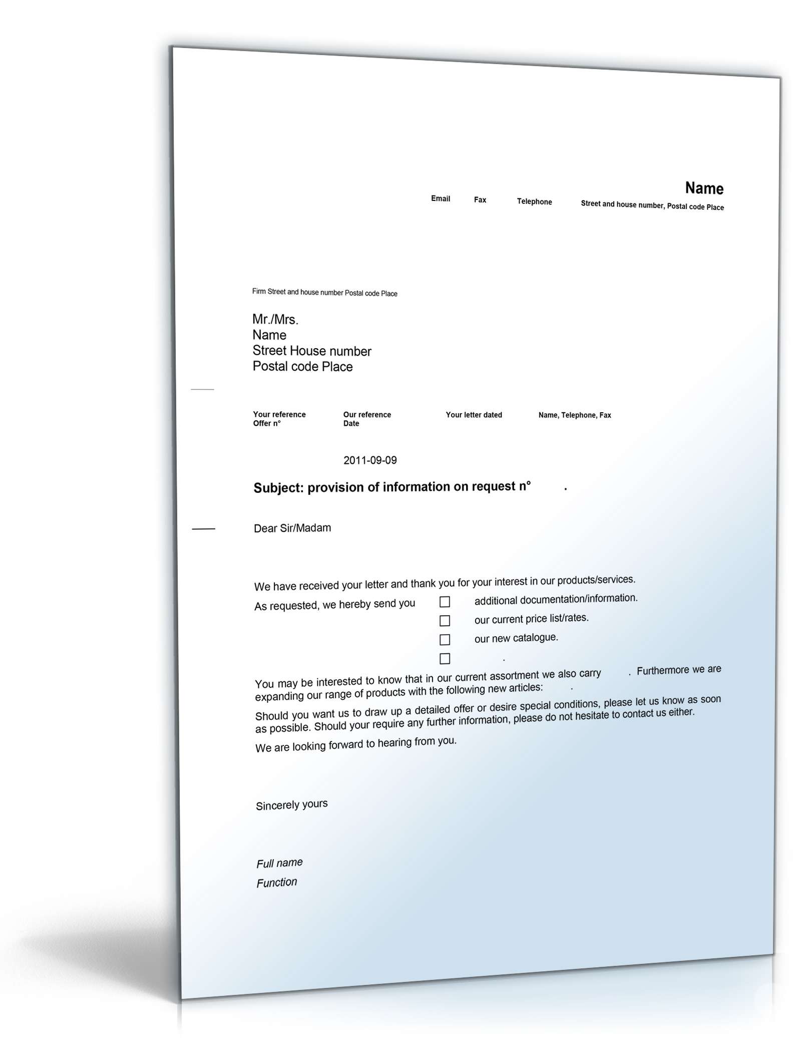 Zusätzliche Informationen nach Anfrage (Englisch) Word