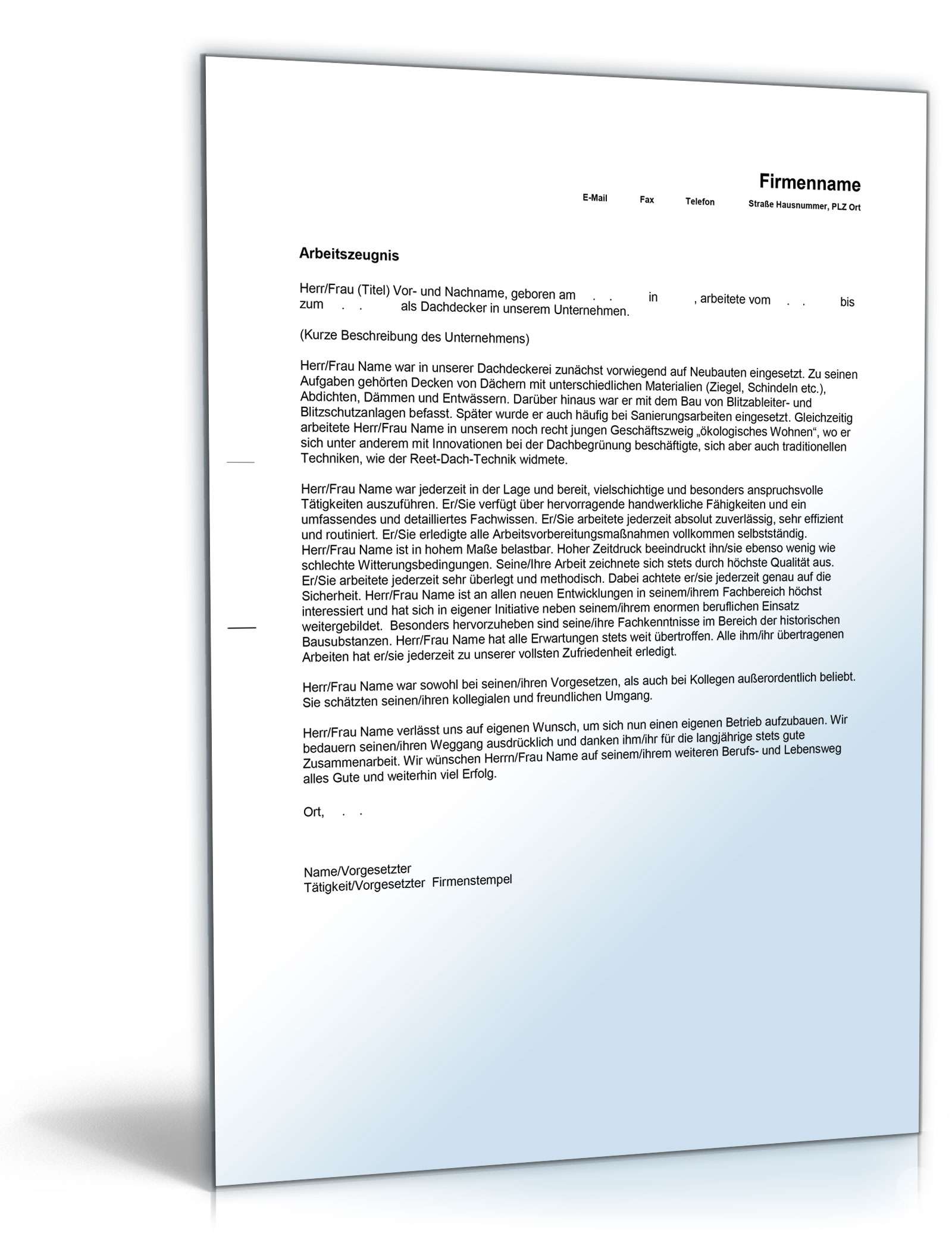 Arbeitszeugnis Dachdecker Excel. Seite: 4