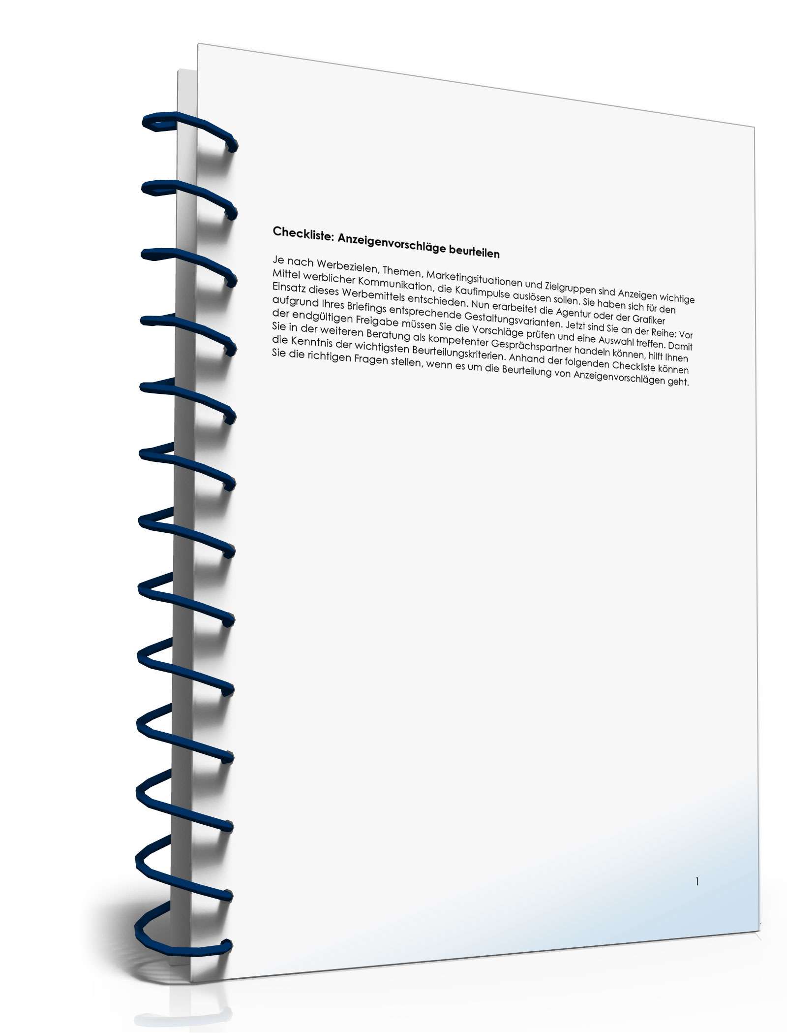 Checkliste Anzeigenvorschläge beurteilen PDF