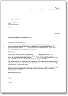 Widerspruch Verwertungspflicht Lebensversicherung Word