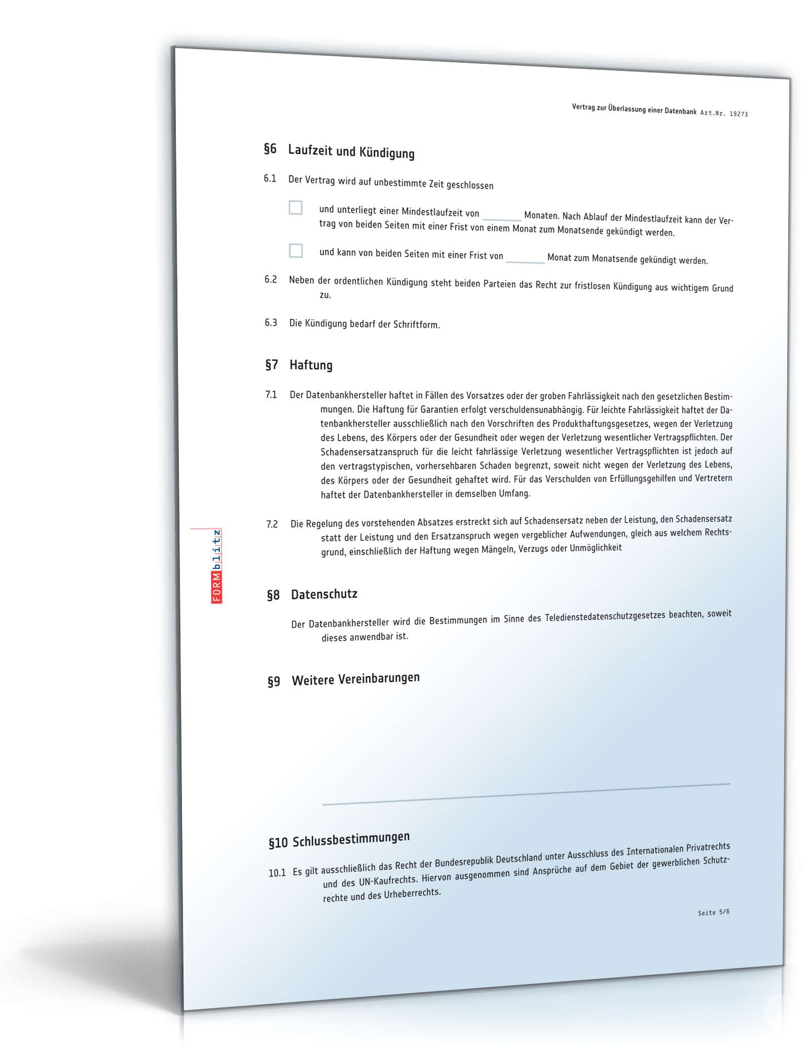 Vertrag Überlassung einer Datenbank PDF. Seite: 5