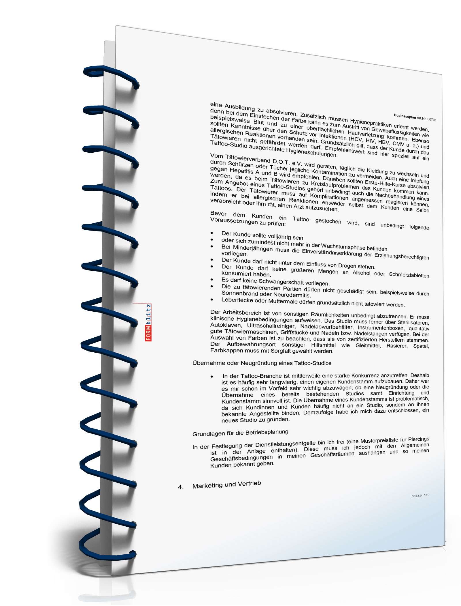 Businessplan Tattoo-Studio Excel. Seite: 5