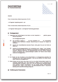 Pachtvertrag Handwerksbetrieb Word