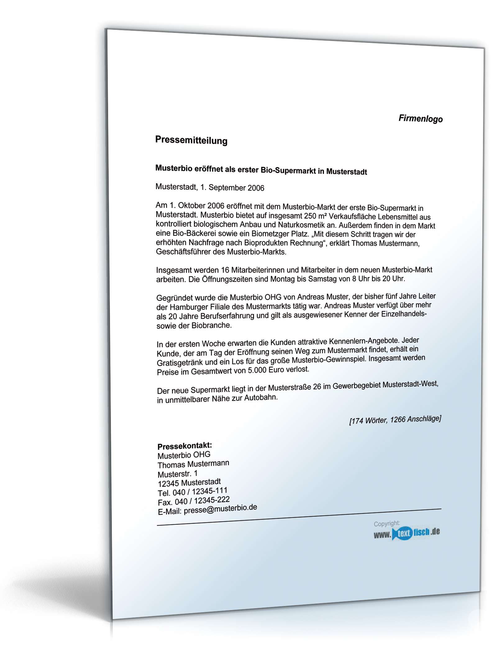 Pressemitteilung zur Eröffnung eines Bio-Supermarktes