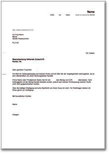 Brief an Bank wegen fehlender Gutschrift Word