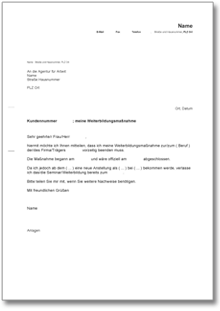 Mitteilung Arbeitsagentur Beendigung Weiterbildung Word