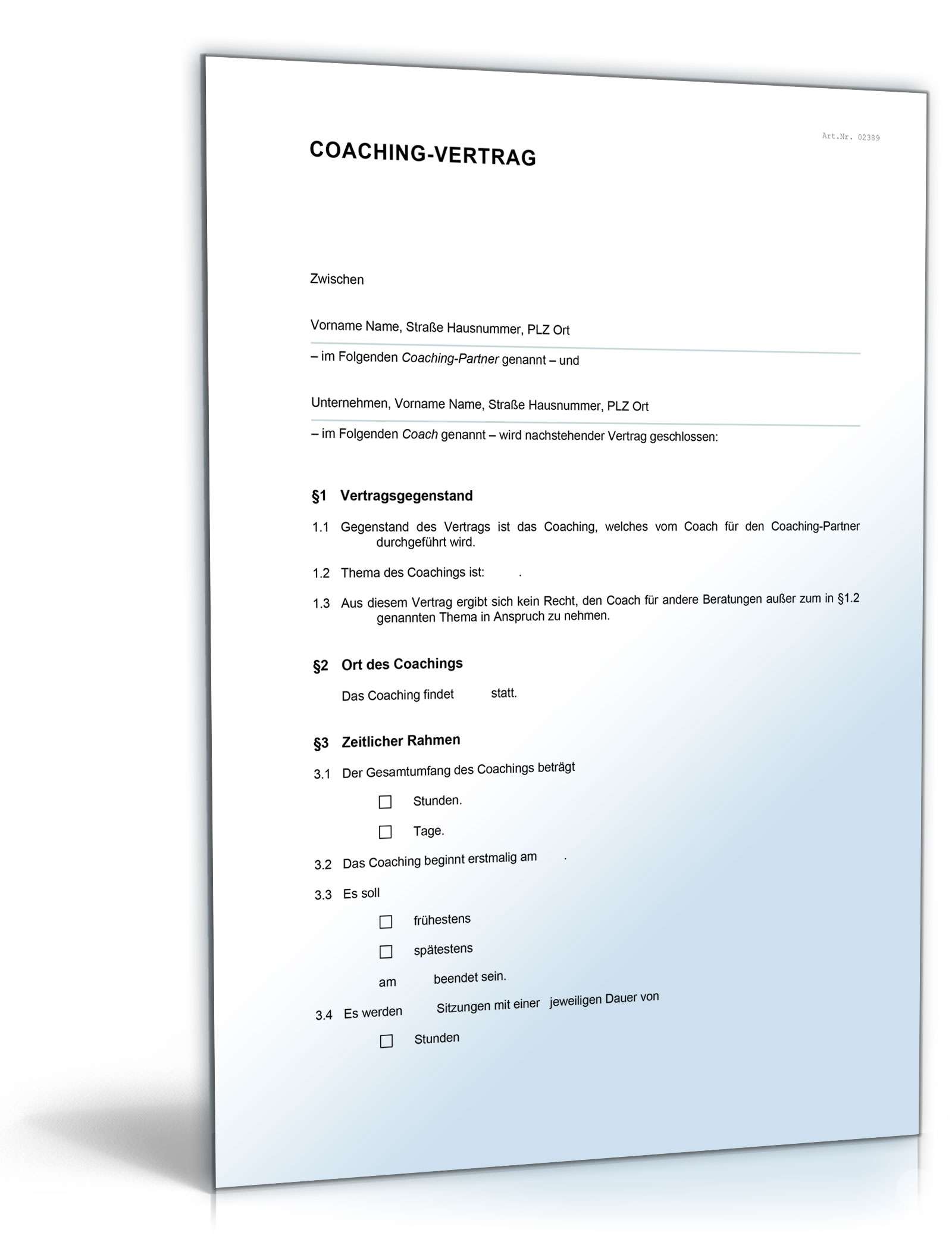 Coaching Vertrag Word