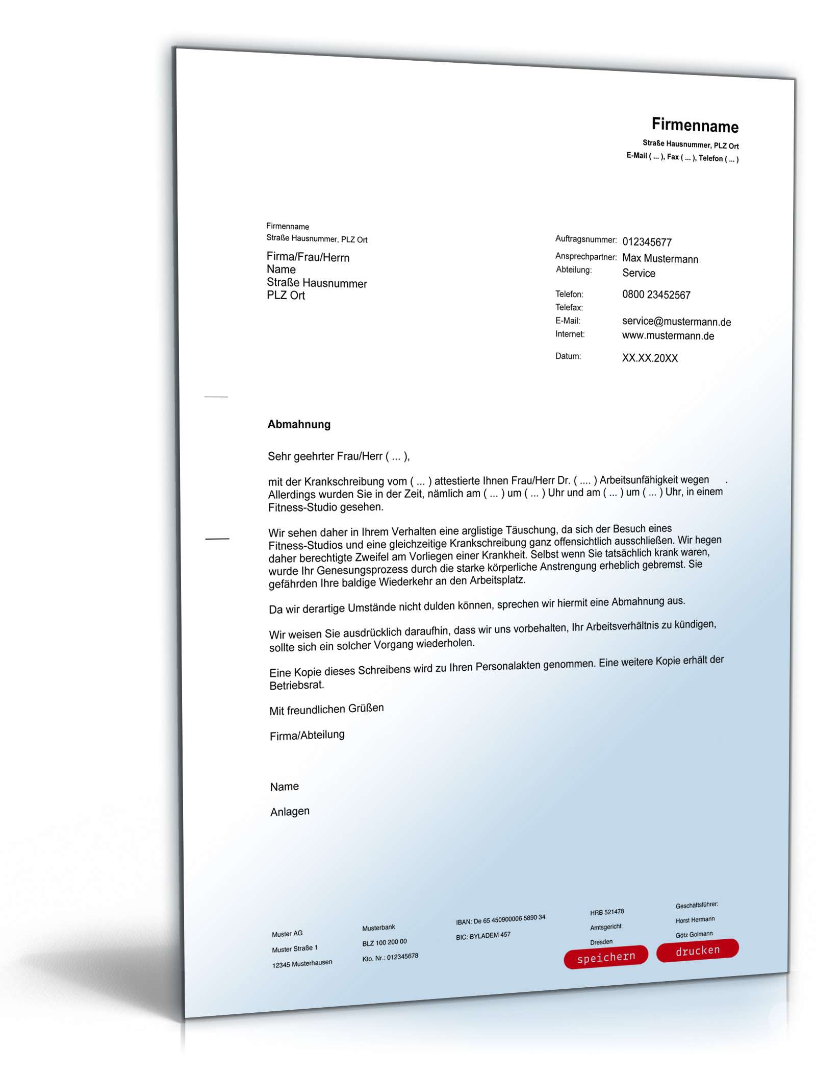 Abmahnung vorgetäuschte Arbeitsunfähigkeit PDF