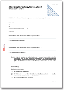 Scheidungsfolgenvereinbarung Eheleute ohne Kinder Word