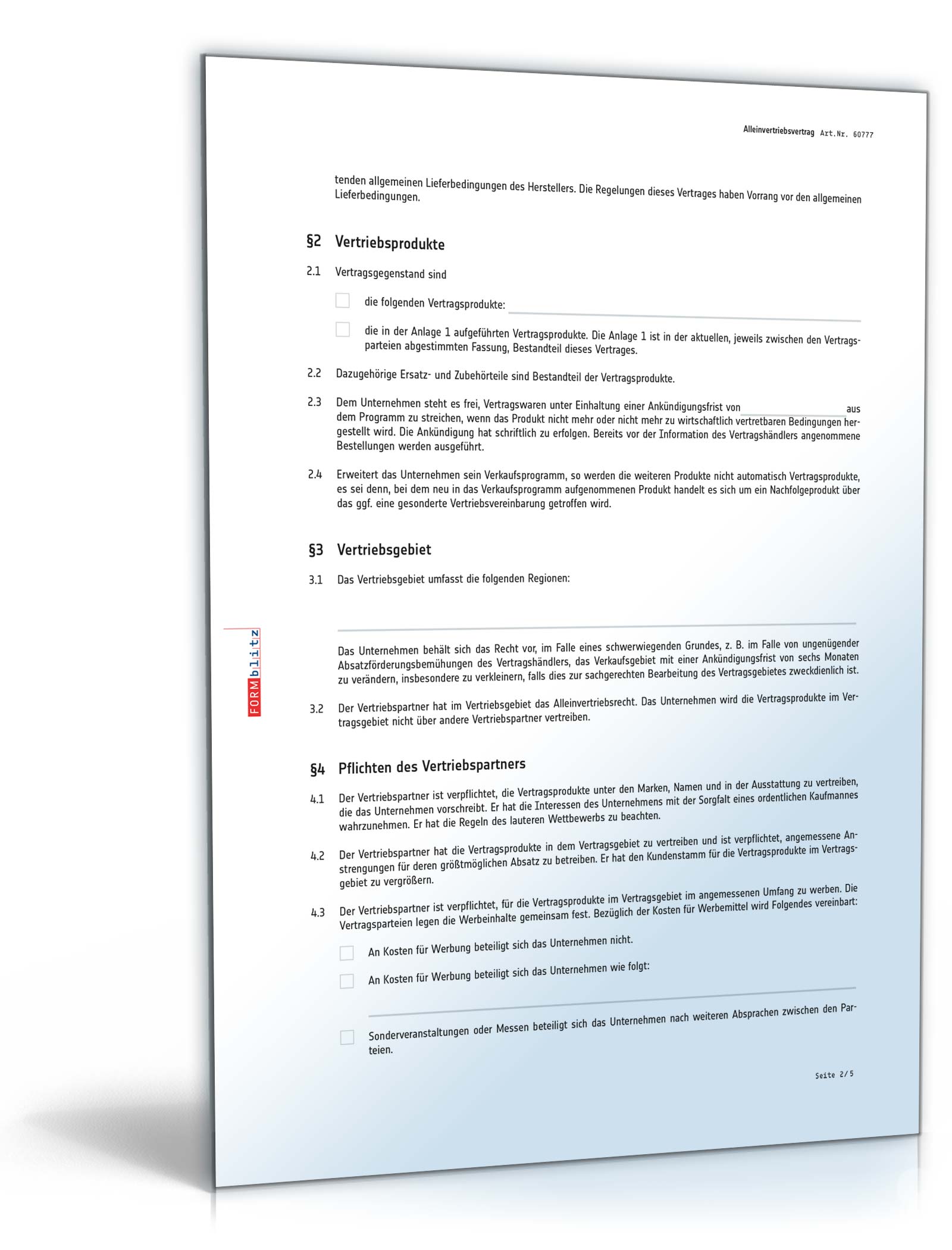 Alleinvertriebsvertrag PDF. Seite: 2