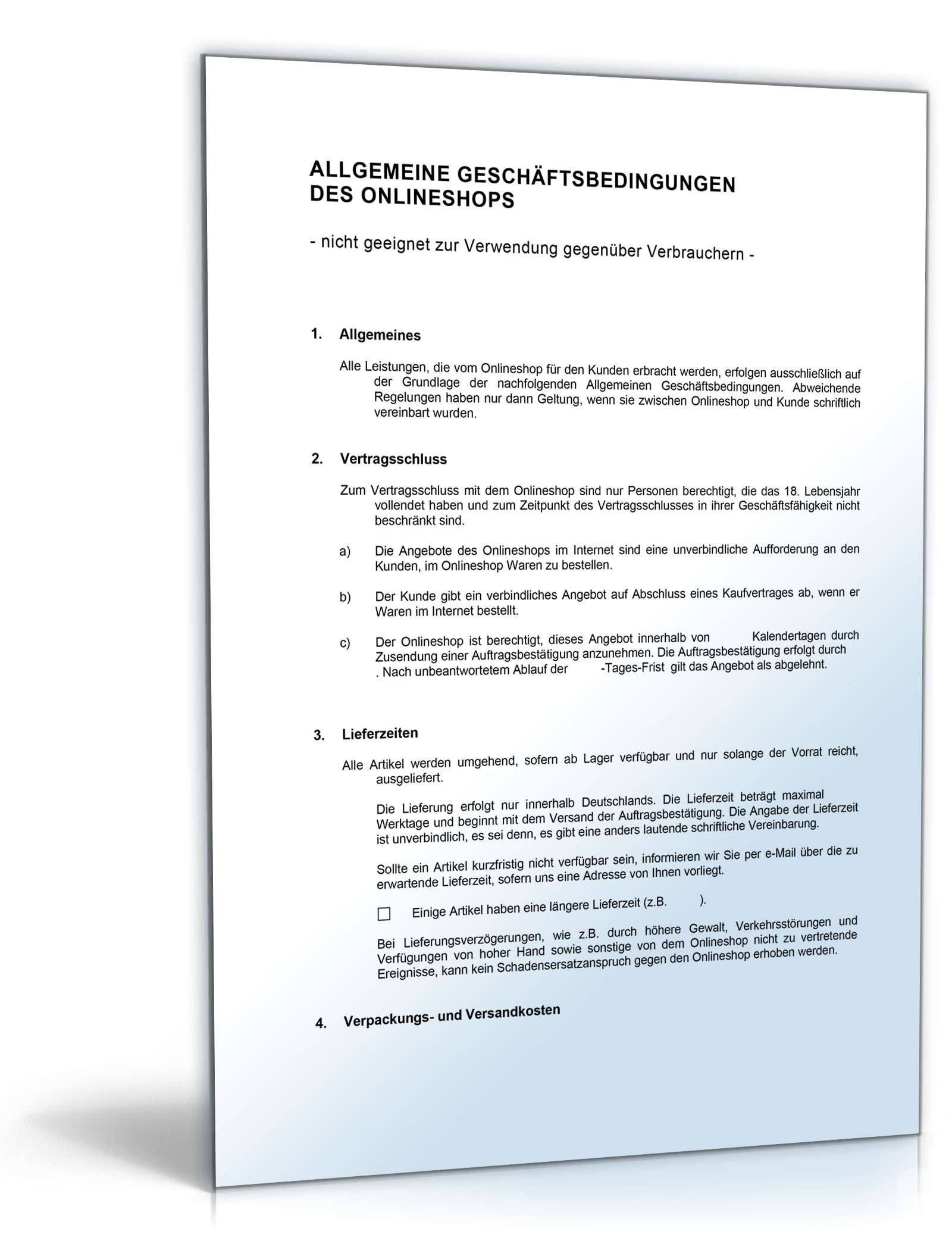 AGB Internethandel zwischen Unternehmern Word