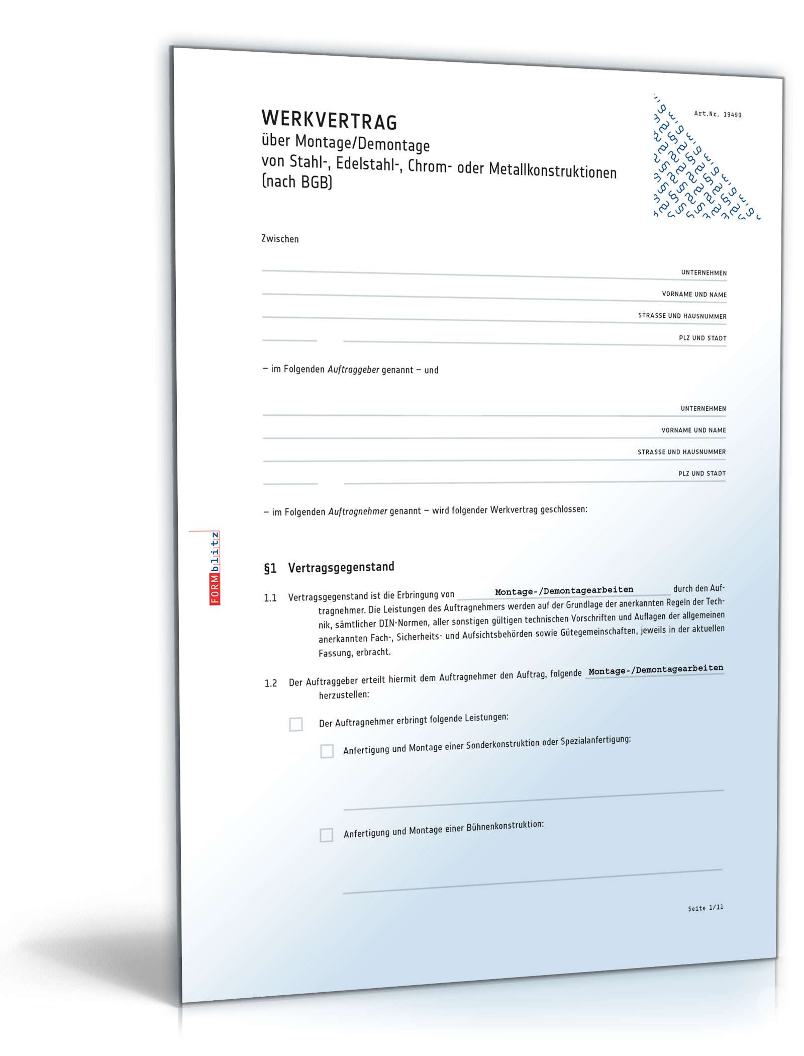 Werkvertrag Montage oder Demontage PDF